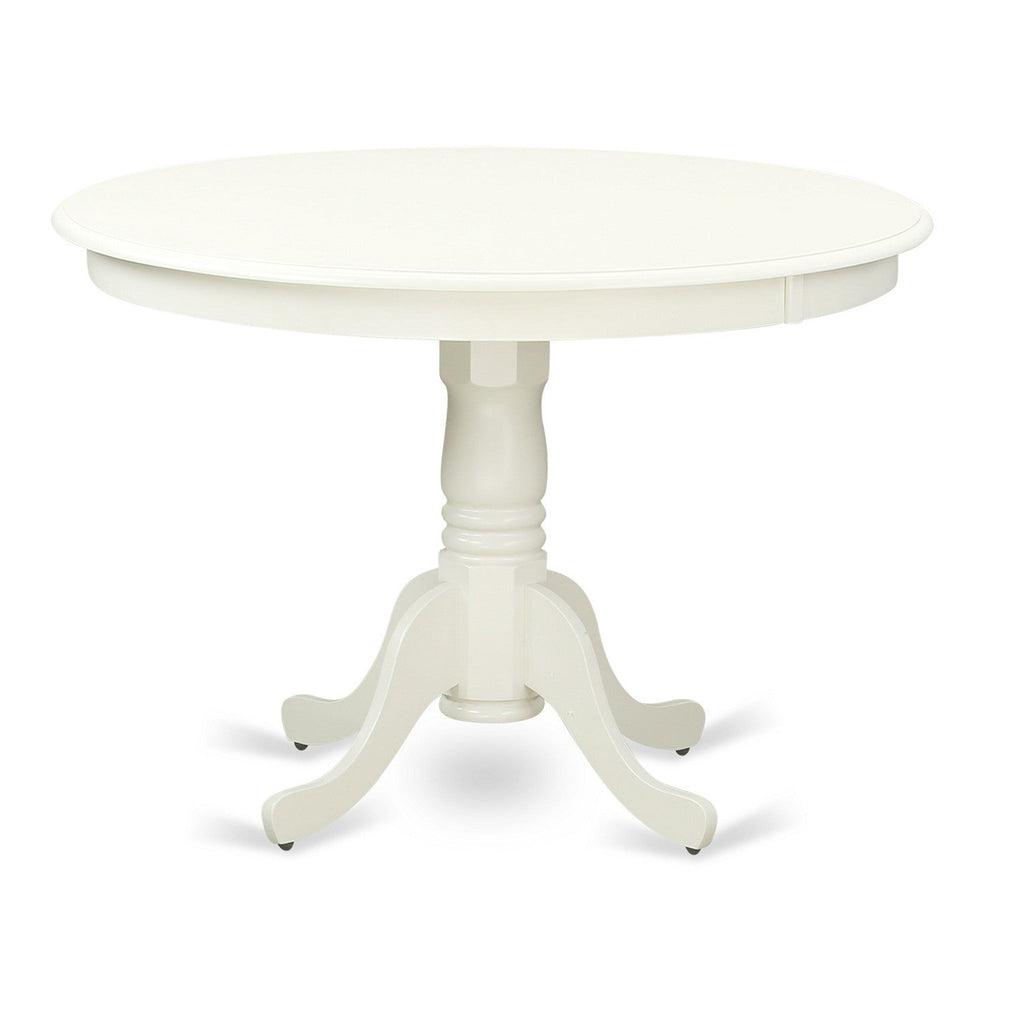 East West Furniture HLAV5-LWH-W 5 Piece Kitchen Table Set for 4 Includes a Round Dining Room Table with Pedestal and 4 Solid Wood Seat Chairs, 42x42 Inch, Linen White