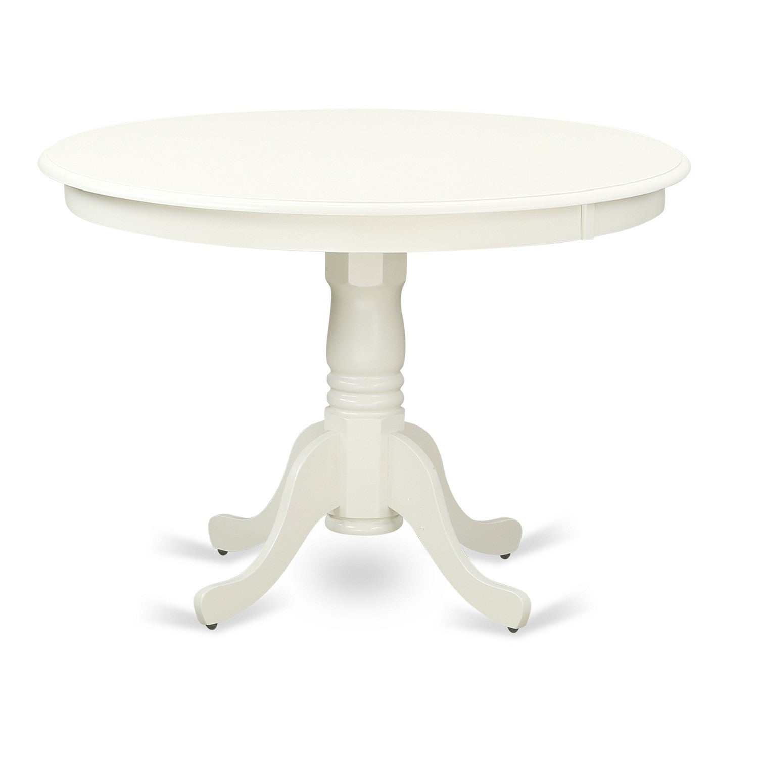 East West Furniture HLLA5-LWH-06 5-Piece Dining Table Set- 4 Parson Dining Chairs and Round Dining Table Solid Wood Structure -High Back & Linen White Finish