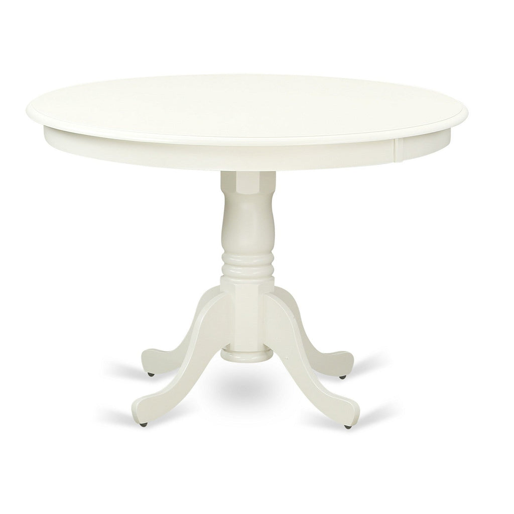 East West Furniture HLLA3-LWH-06 3 Piece Dinette Set for Small Spaces Contains a Round Dining Table with Pedestal and 2 Shitake Linen Fabric Parson Dining Chairs