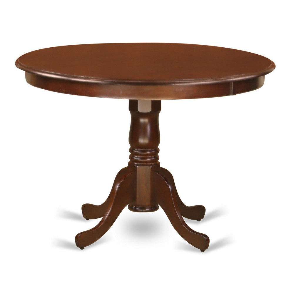 East West Furniture HLIP5-MAH-W 5 Piece Dining Room Table Set Includes a Round Dining Table with Pedestal and 4 Wood Seat Chairs, 42x42 Inch, Mahogany