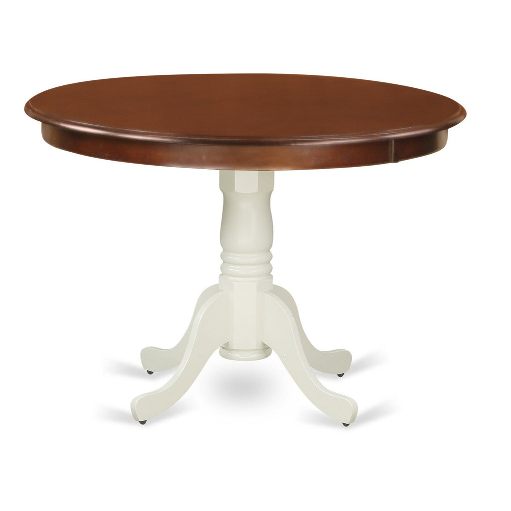 East West Furniture HLT-MLW-TP Hartland Dining Room Table - a Round kitchen Table Top with Pedestal Base, 42x42 Inch, Mahogany & Linen White