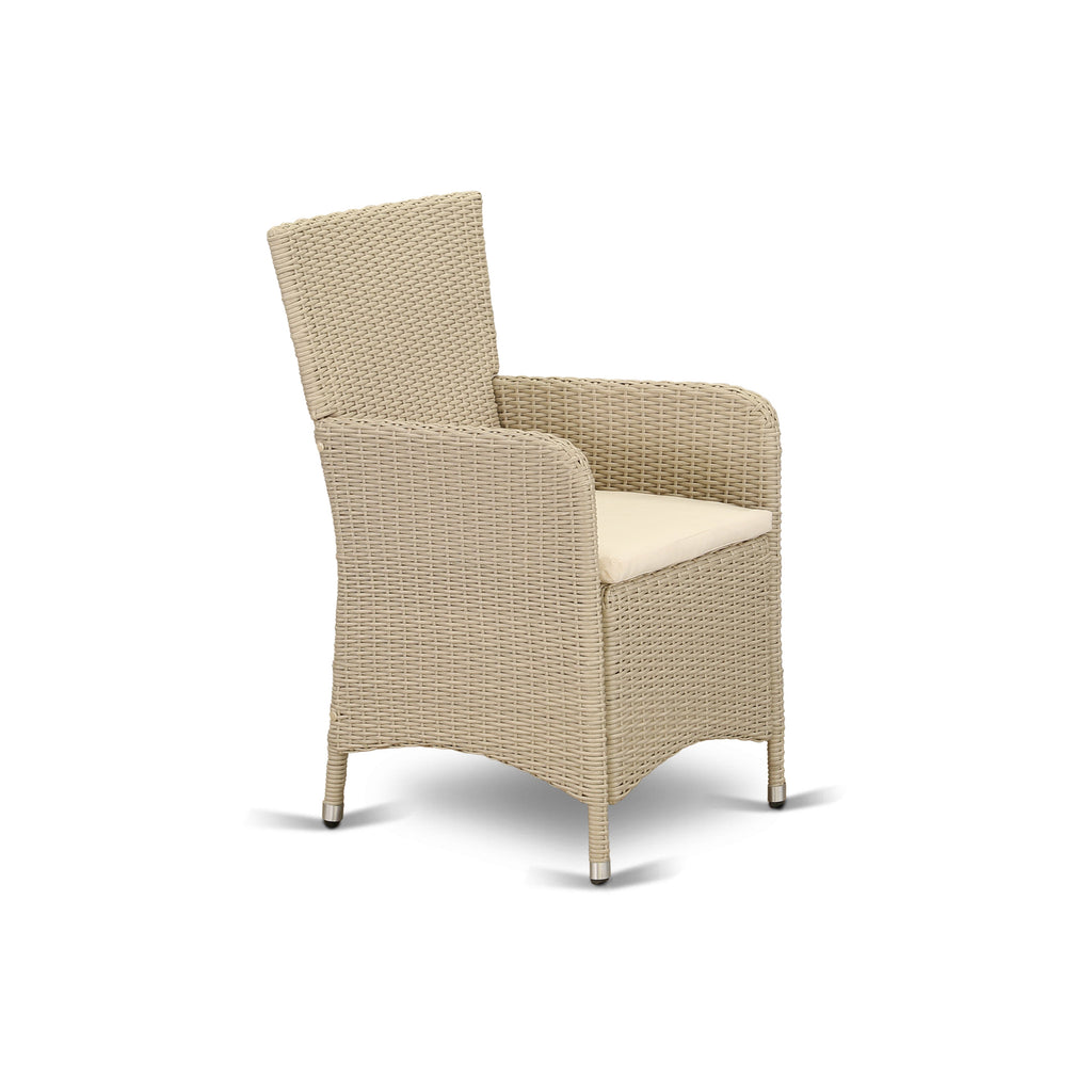 East West Furniture VLLU5-53V Juego de muebles de patio de mimbre para exterior de 5 piezas Incluye una mesa de comedor de bistró rectangular con tapa de vidrio y 4 sillones de balcón con cojín