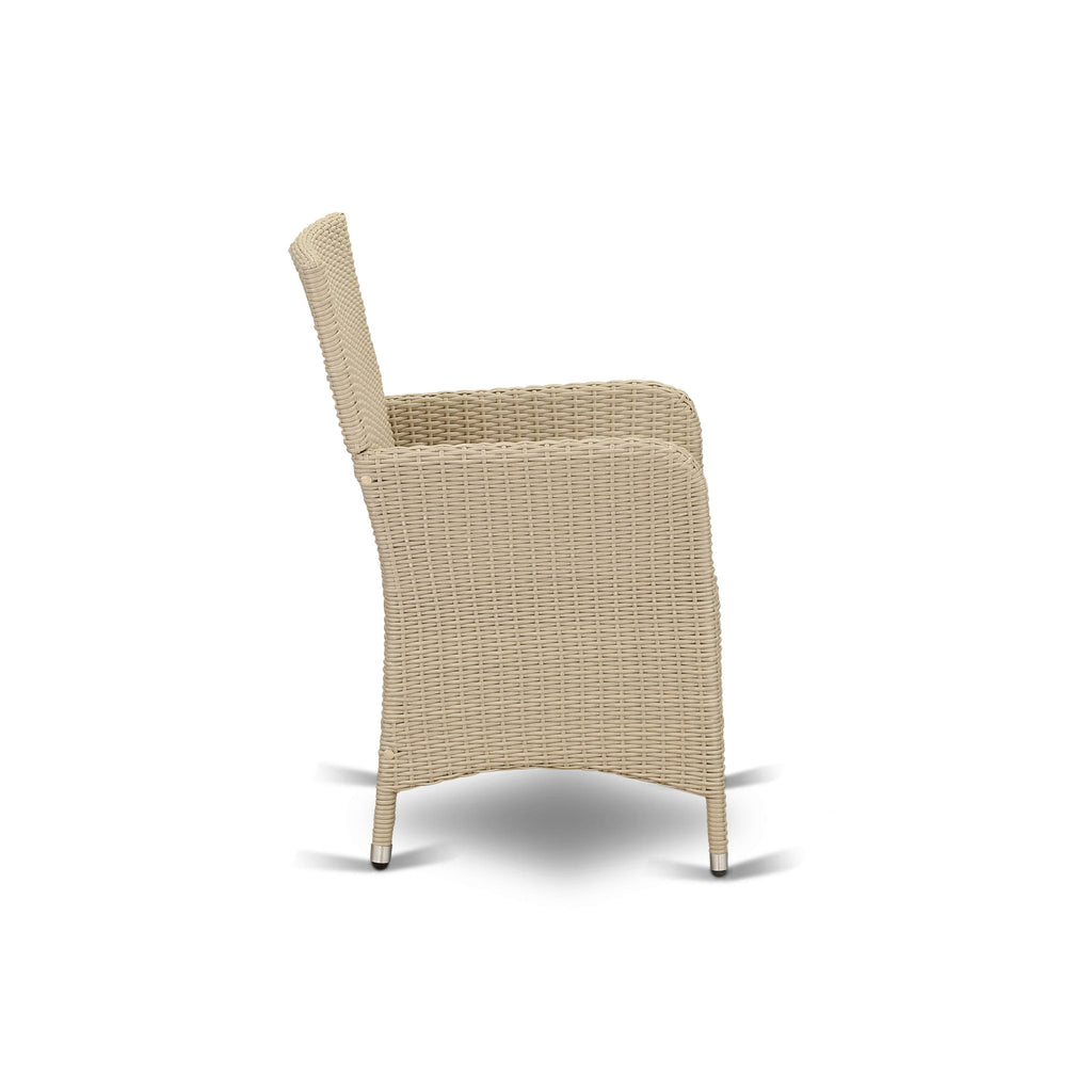East West Furniture VLLU5-53V Juego de muebles de patio de mimbre para exterior de 5 piezas Incluye una mesa de comedor de bistró rectangular con tapa de vidrio y 4 sillones de balcón con cojín