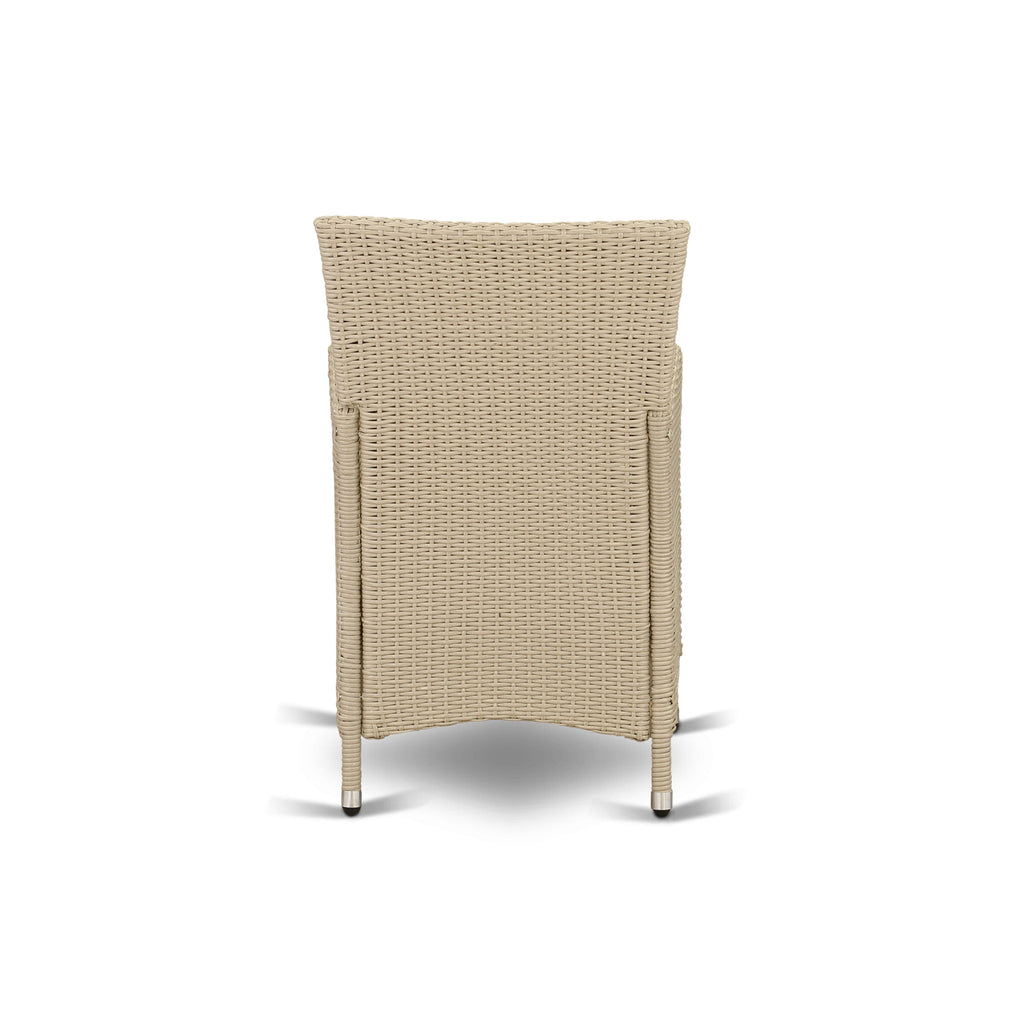 East West Furniture VLLU5-53V Juego de muebles de patio de mimbre para exterior de 5 piezas Incluye una mesa de comedor de bistró rectangular con tapa de vidrio y 4 sillones de balcón con cojín