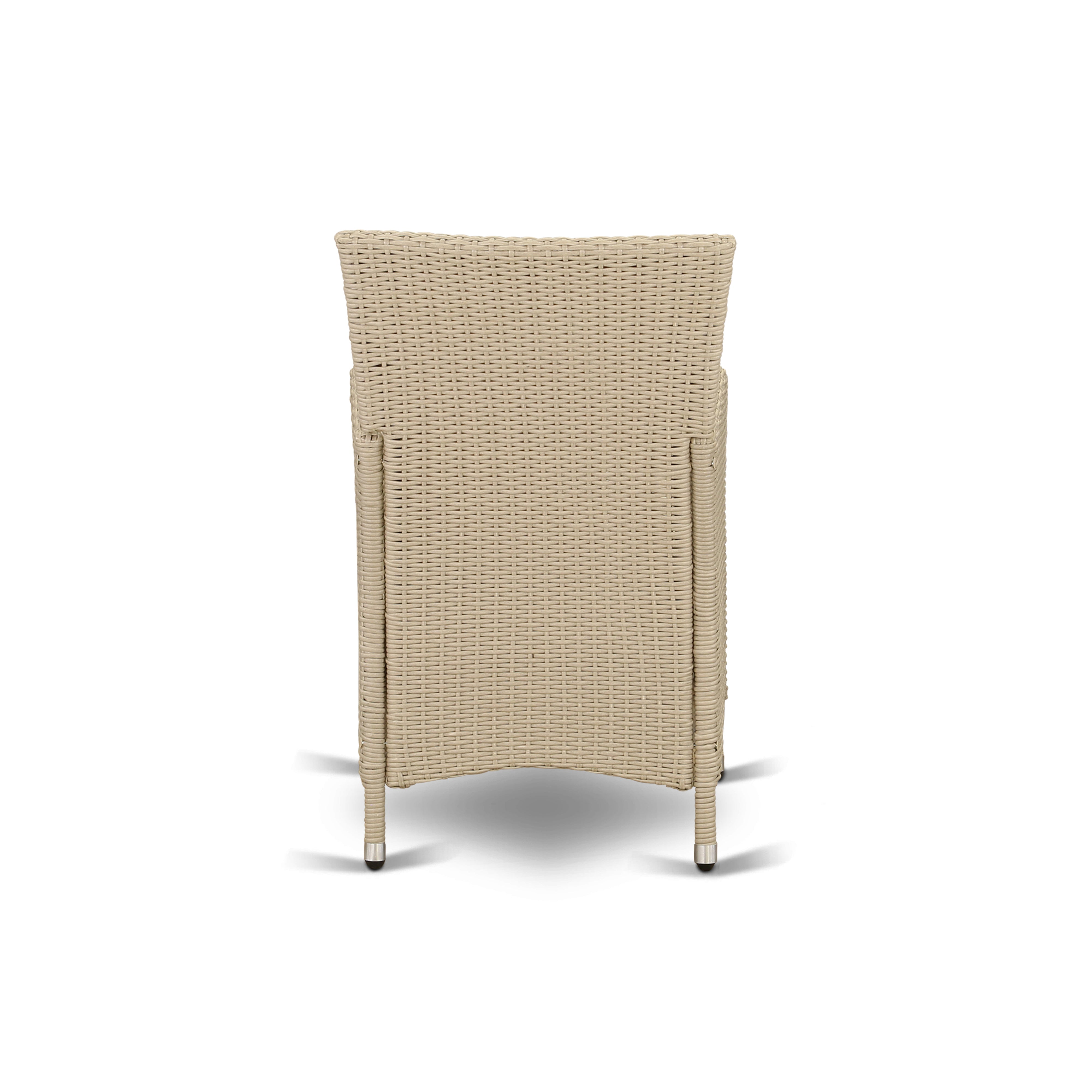 Los juegos de muebles de patio de mimbre para exterior East West Furniture VLLU7-53V de 7 piezas constan de una mesa de comedor de bistró rectangular con tapa de vidrio y 6 sillones de balcón con cojín.