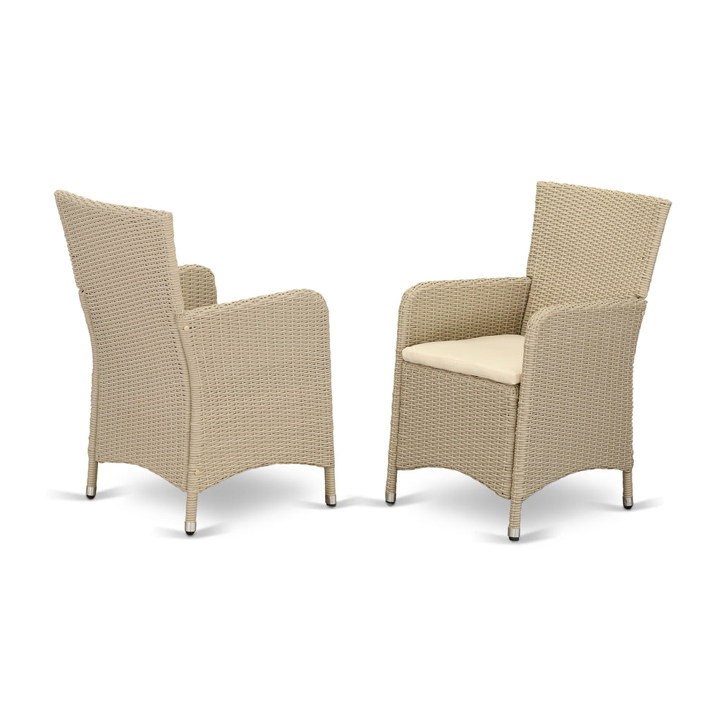 East West Furniture VLLU5-53V Juego de muebles de patio de mimbre para exterior de 5 piezas Incluye una mesa de comedor de bistró rectangular con tapa de vidrio y 4 sillones de balcón con cojín