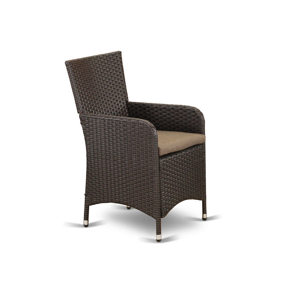 East West Furniture VLLU7-63S 7 Piece Outdoor Patio Conversation Sets Consist of a Rectangle Wicker Dining Table with Glass Top and 6 Backyard Armchair with Cushion