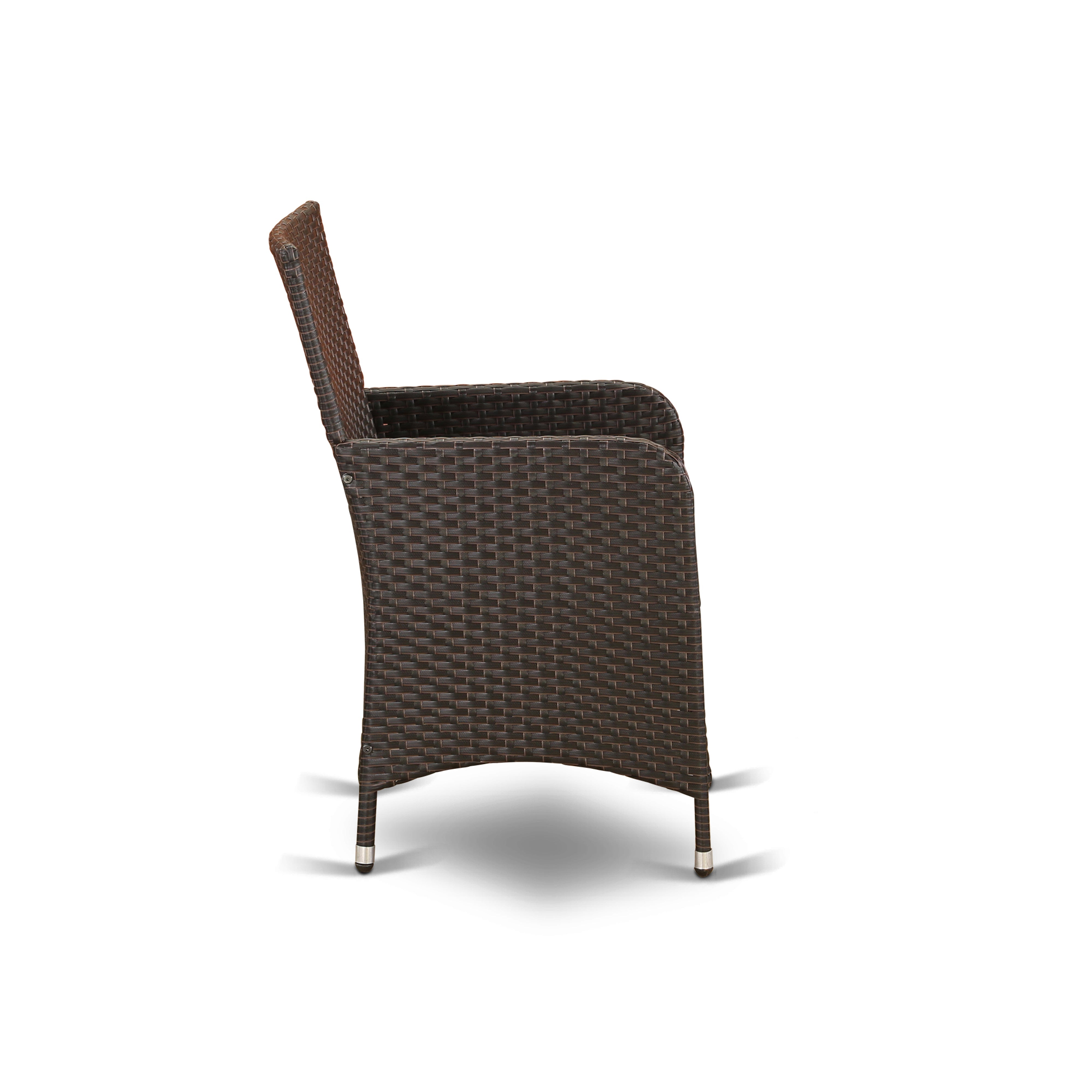 Juego de muebles de patio de mimbre de 5 piezas MALU5-63S de East West Furniture. Incluye una mesa rectangular para exterior con tapa de vidrio y 4 sillones para balcón y patio trasero con cojín.