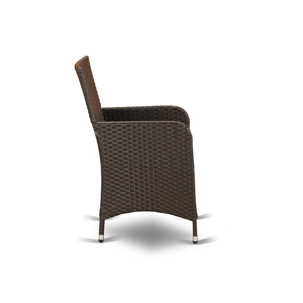 East West Furniture VLLU7-63S 7 Piece Outdoor Patio Conversation Sets Consist of a Rectangle Wicker Dining Table with Glass Top and 6 Backyard Armchair with Cushion