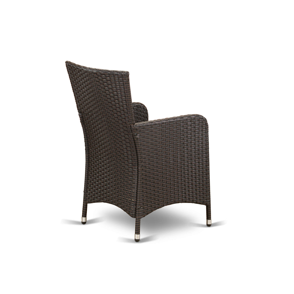 East West Furniture VLLU7-63S 7 Piece Outdoor Patio Conversation Sets Consist of a Rectangle Wicker Dining Table with Glass Top and 6 Backyard Armchair with Cushion