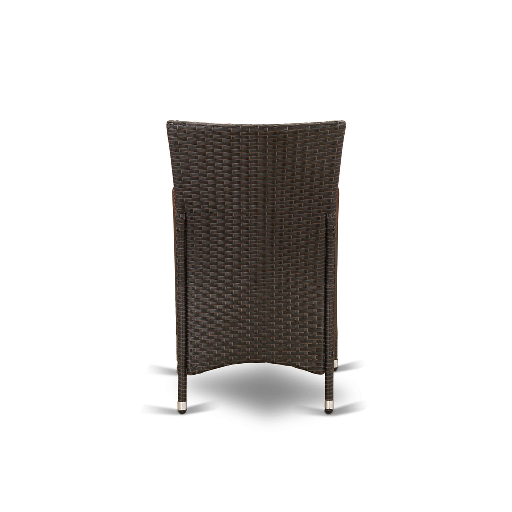 East West Furniture VLLU7-63S 7 Piece Outdoor Patio Conversation Sets Consist of a Rectangle Wicker Dining Table with Glass Top and 6 Backyard Armchair with Cushion