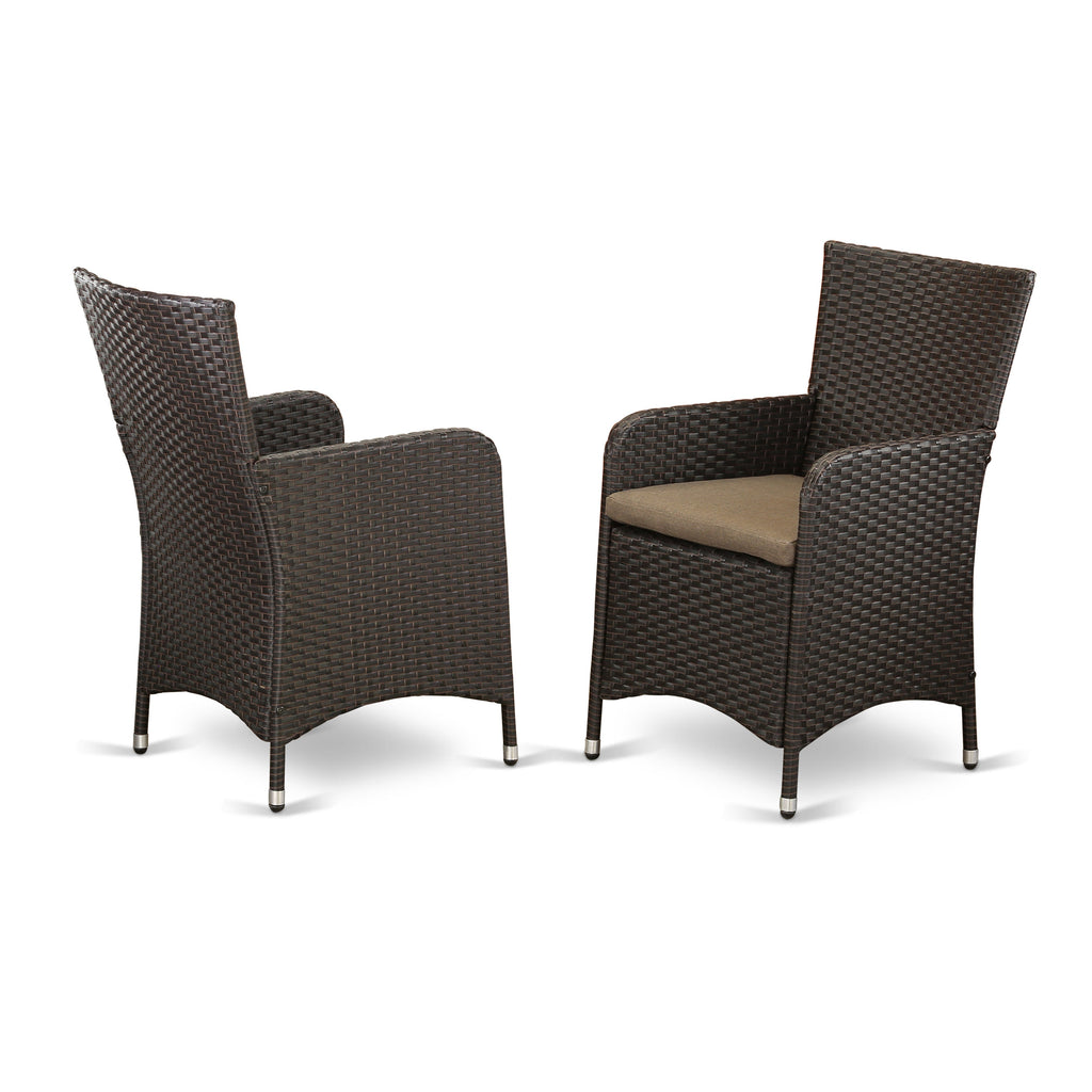 East West Furniture VLLU7-63S 7 Piece Outdoor Patio Conversation Sets Consist of a Rectangle Wicker Dining Table with Glass Top and 6 Backyard Armchair with Cushion