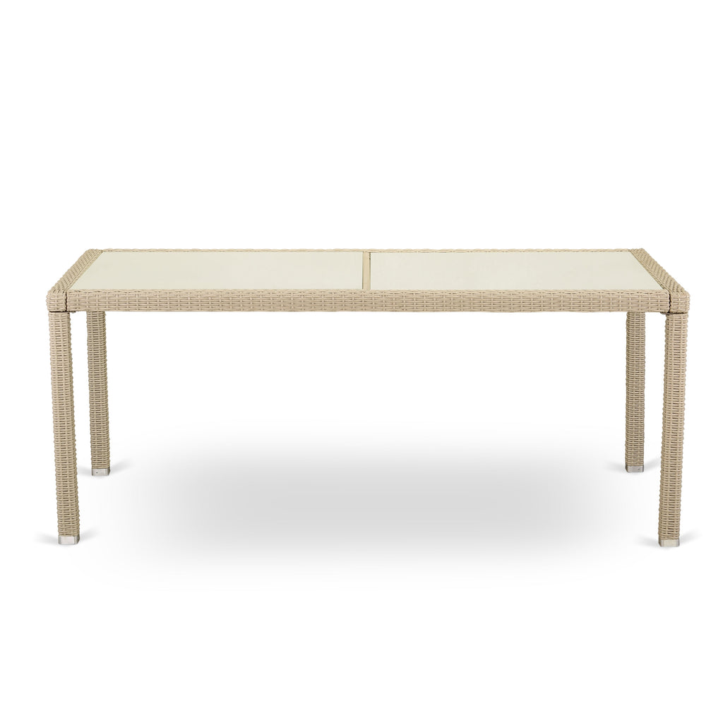 Mesa de comedor de mimbre East West Furniture HLUTG53V Luneburg para patio y bistró - Mesa rectangular de mimbre de polietileno con tablero de vidrio