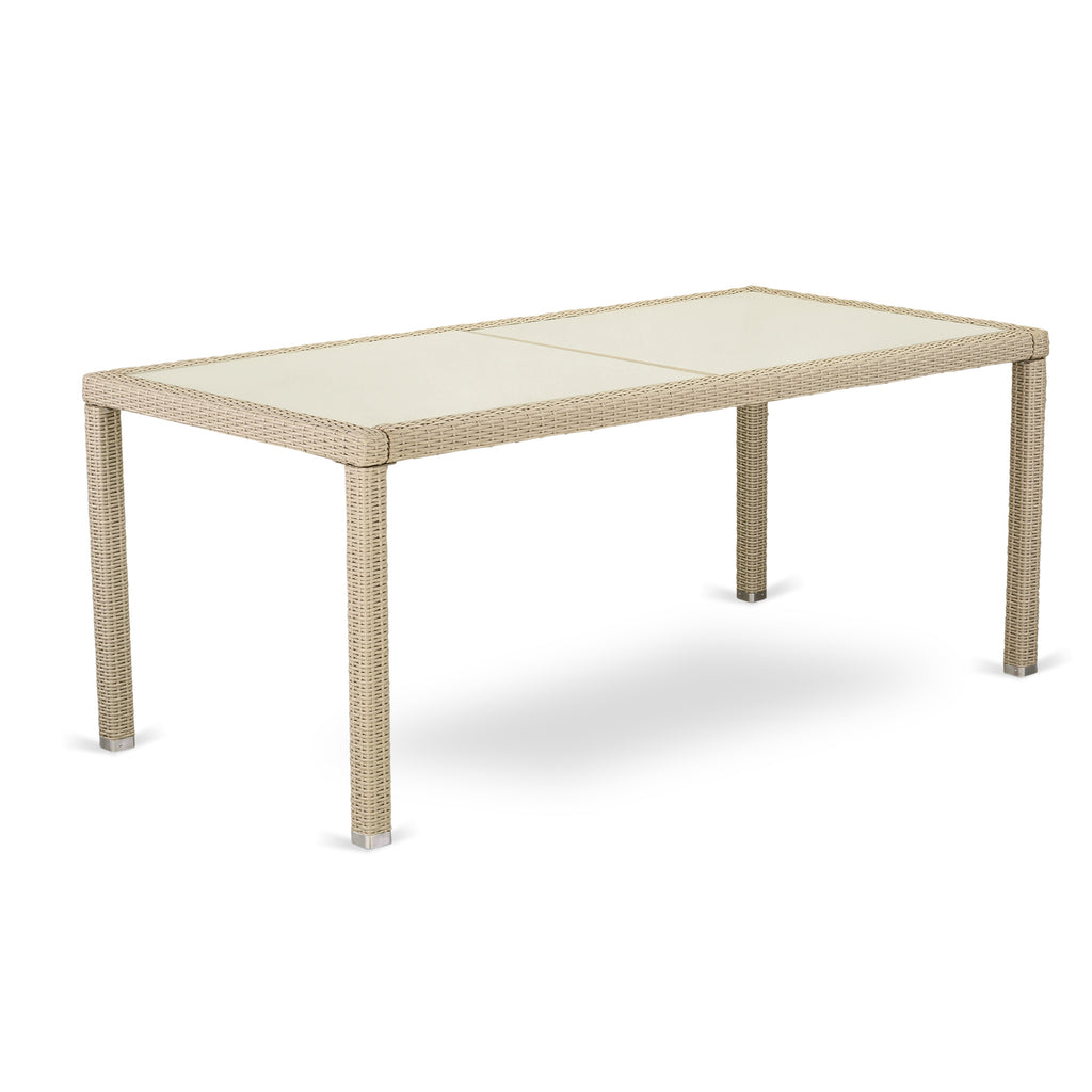 Mesa de comedor de mimbre East West Furniture HLUTG53V Luneburg para patio y bistró - Mesa rectangular de mimbre de polietileno con tablero de vidrio