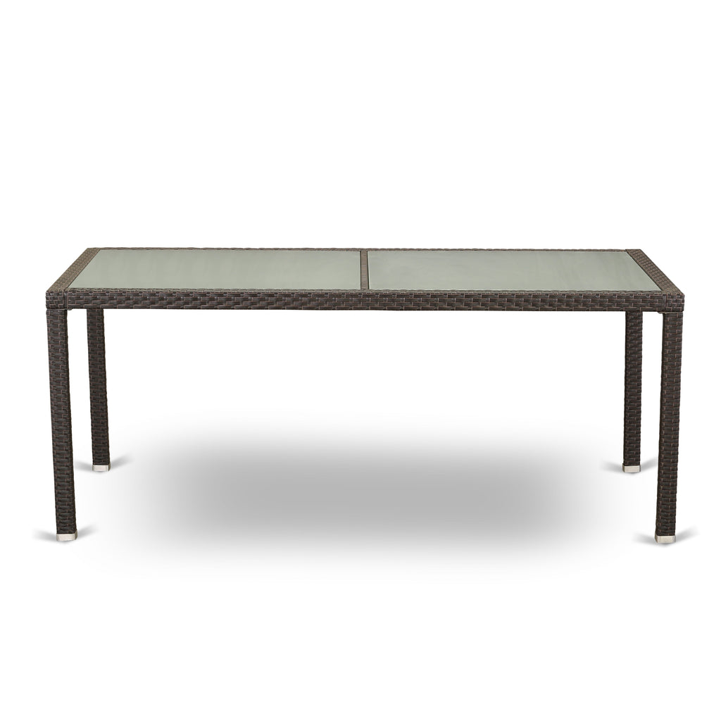 Mesa de comedor de mimbre East West Furniture HLUTG63S Luneburg para patio y bistró - Mesa rectangular de mimbre de polietileno con tablero de vidrio
