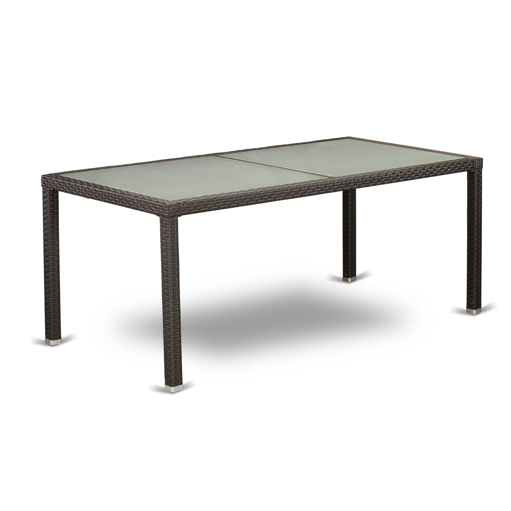 Mesa de comedor de mimbre East West Furniture HLUTG63S Luneburg para patio y bistró - Mesa rectangular de mimbre de polietileno con tablero de vidrio