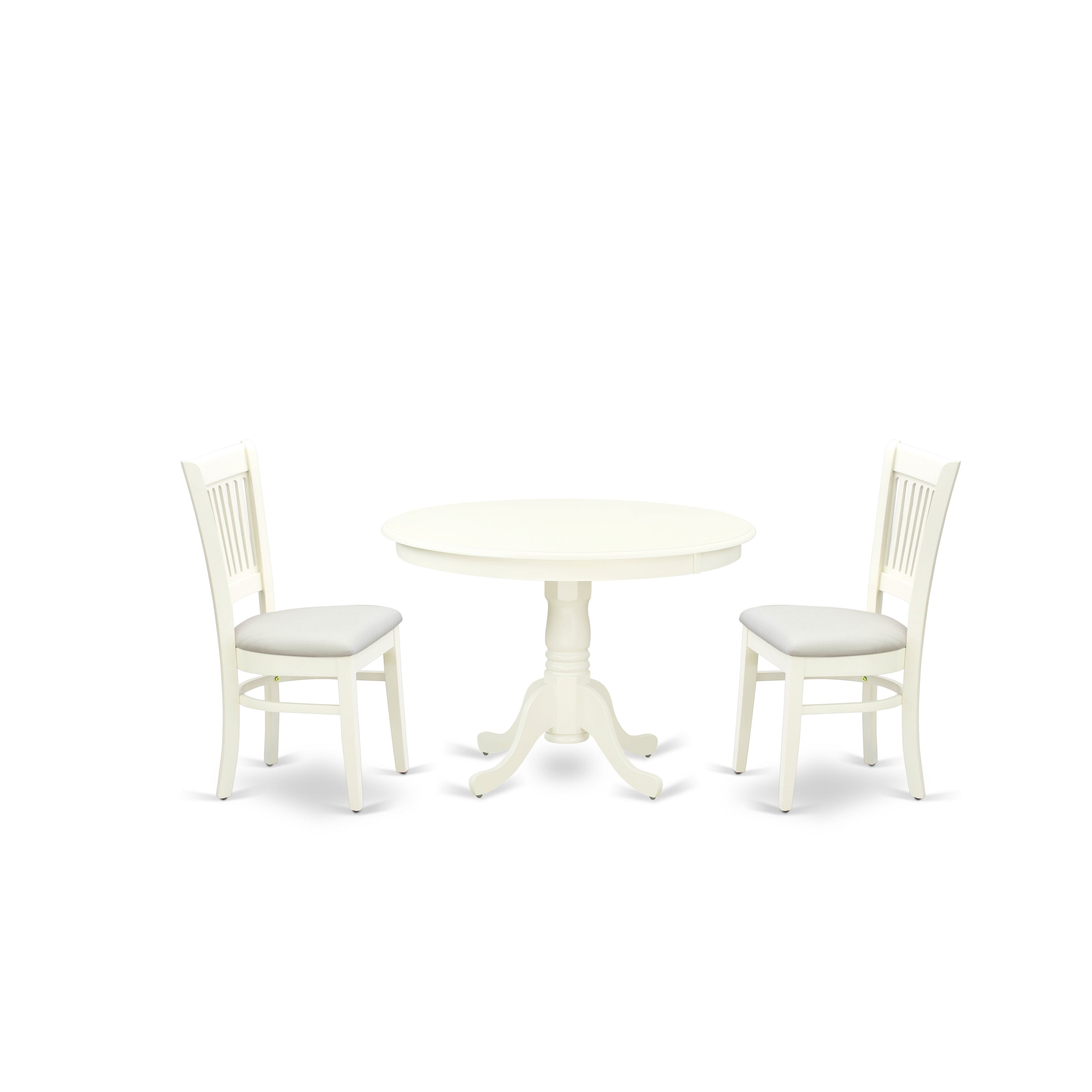 EAST WEST FURNITURE - HLVA3-LWH-C - 3-Piece Dining Table Set- 2 Kitchen Chairs and Modern Kitchen Table - Linen Fabric Seat and Slatted Chair Back (linen white Finish)