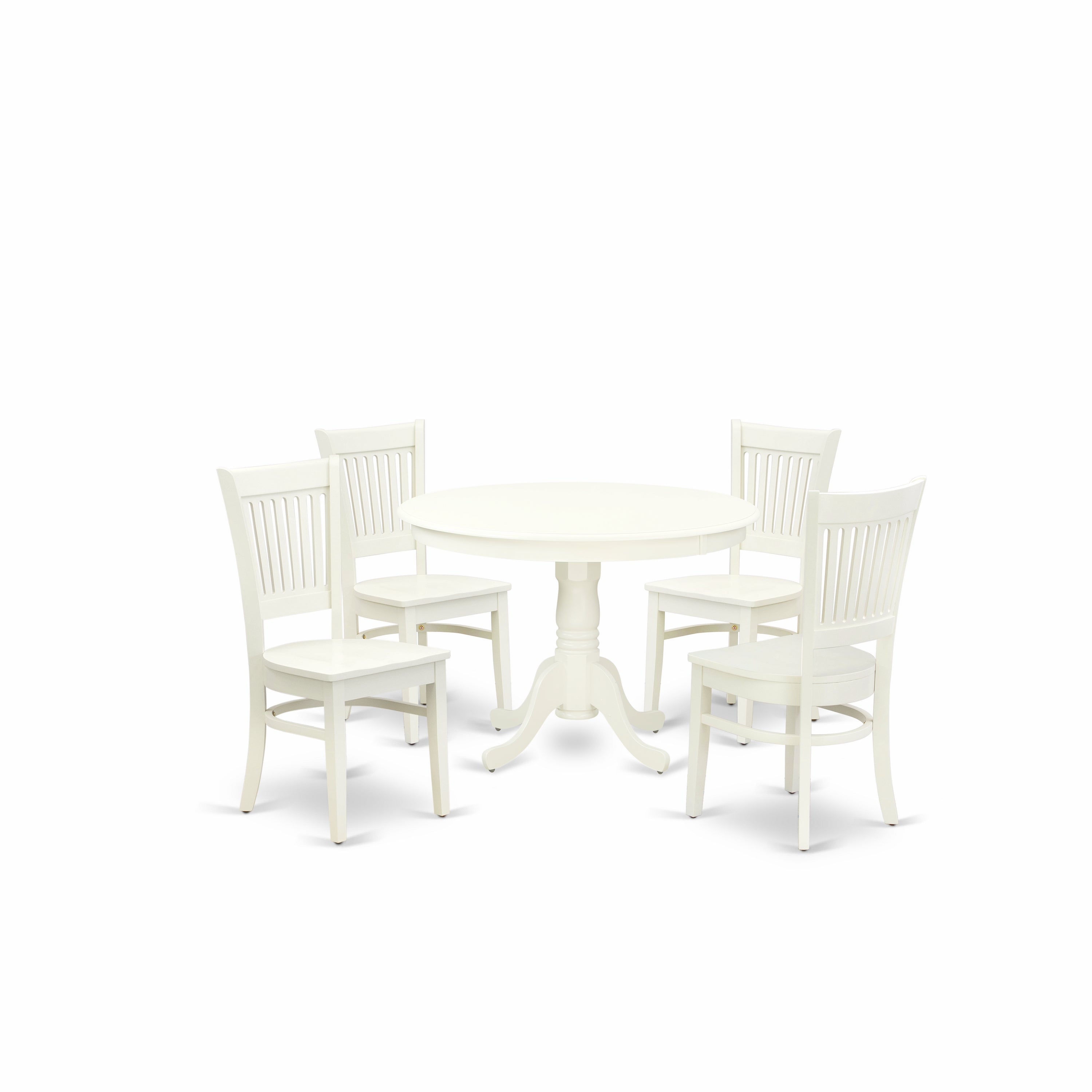 EAST WEST FURNITURE - HLVA5-LWH-W - 5-Pc Dining Room Table Set- 4 Dining Room Chair and Wooden Dining Table - Wooden Seat and Slatted Chair Back (linen white Finish)