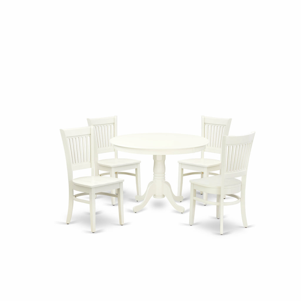 Juego de muebles de comedor de 5 piezas East West Furniture HLVA5-LWH-W. Incluye una mesa de cocina redonda con pedestal y 4 sillas de comedor.
