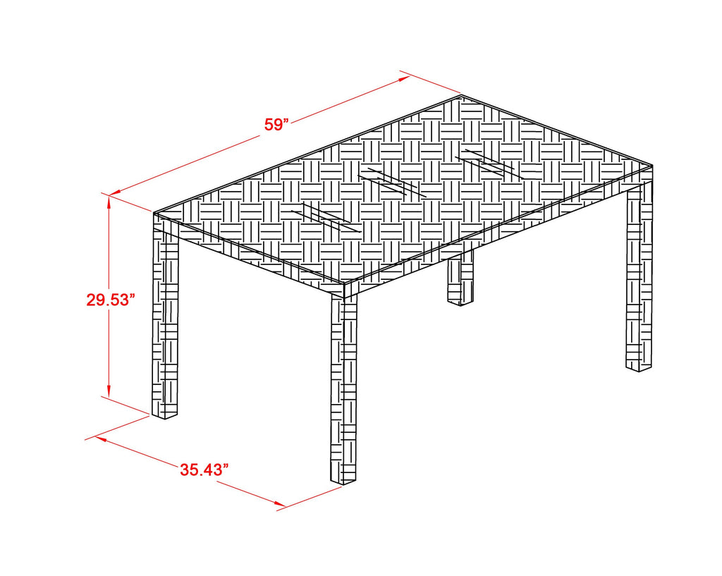 Los conjuntos de conversación para patio al aire libre de 7 piezas MALU7-63S de East West Furniture constan de una mesa de comedor rectangular de mimbre con tapa de vidrio y 6 sillones de jardín con cojín.