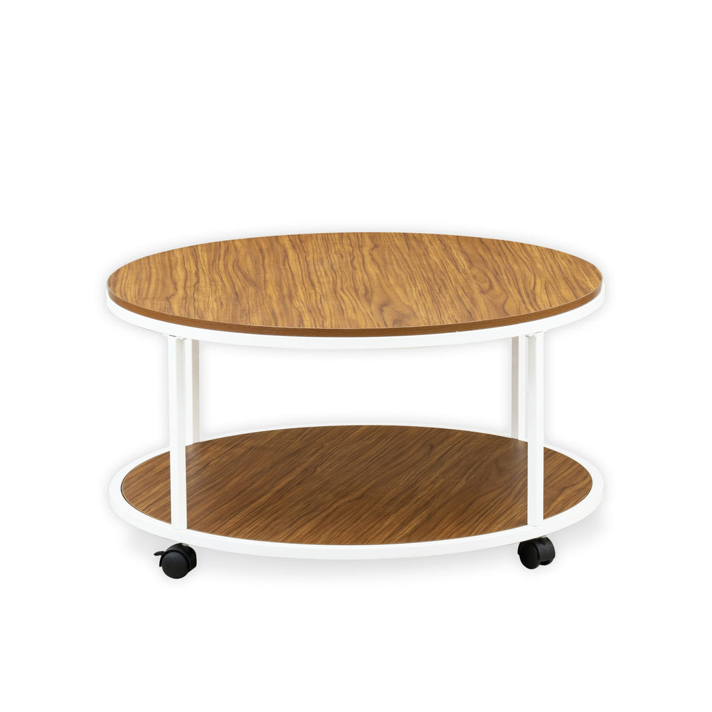 East West Furniture HRCTW01 Harley Coffee Table - Round Mid Century Modern Center Table with 2 Tier  for Living Room