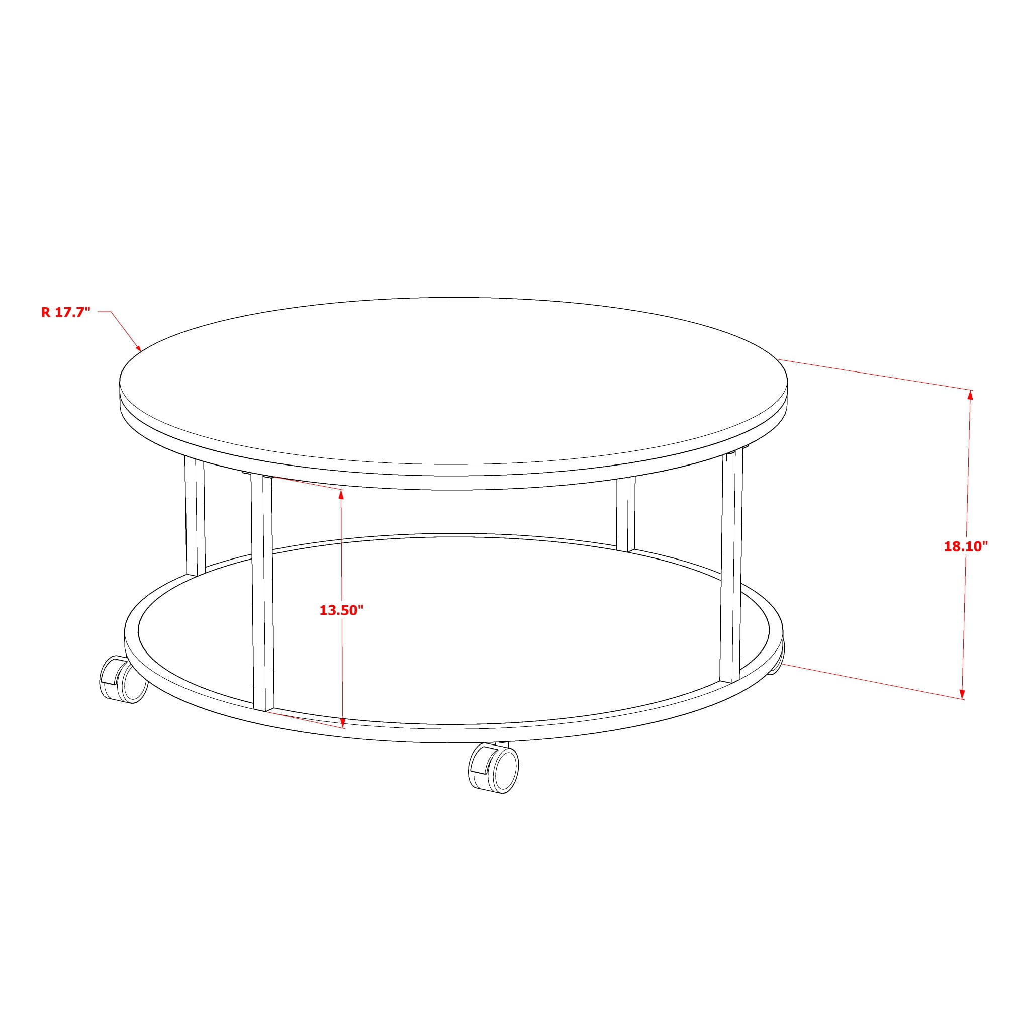 East West Furniture HRCTW01 - Harley Round Coffee Table for Living Room, Mid Century Modern Coffee Table in Powder Coating Linen white Color and Brown Wood Laminate