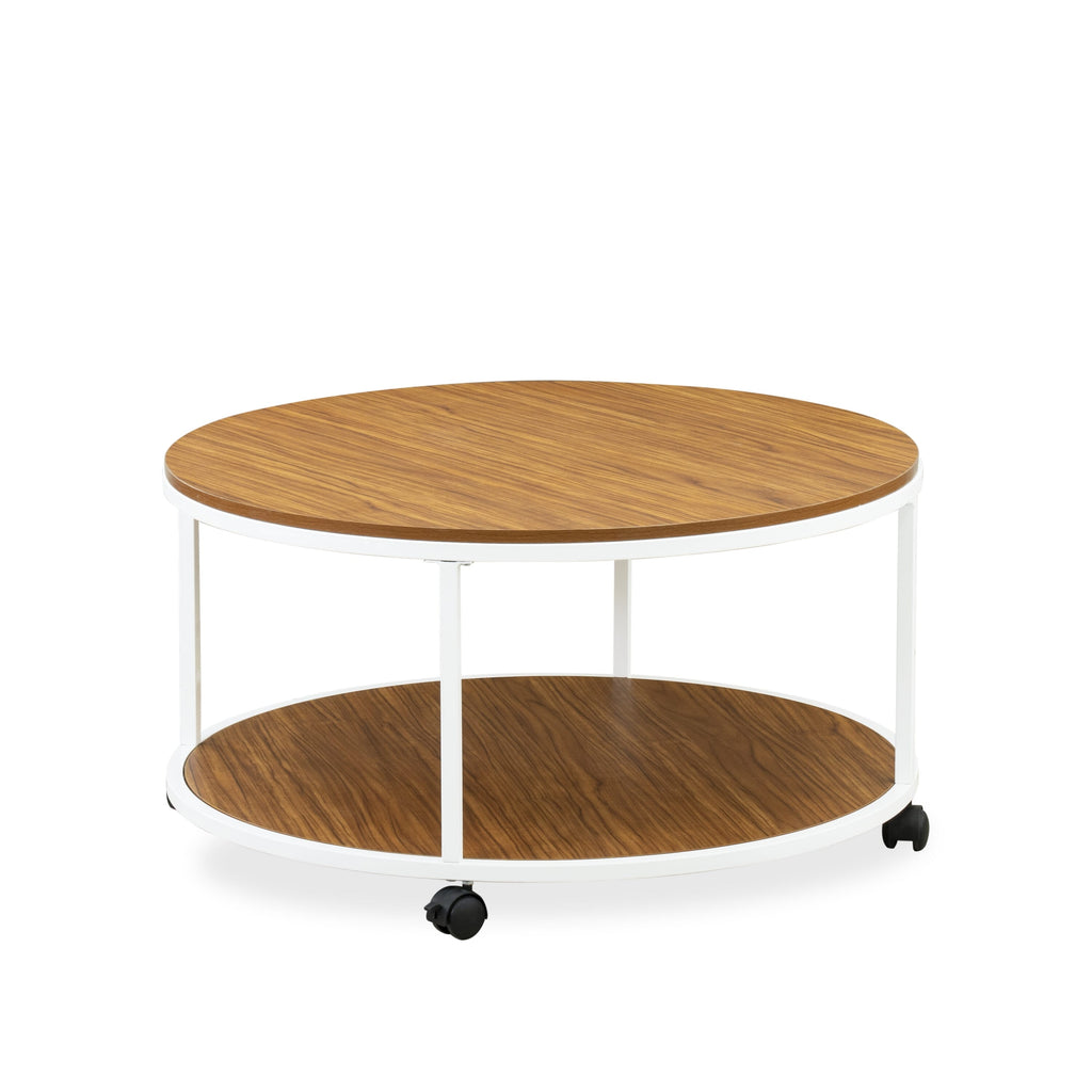 East West Furniture HRCTW01 Harley Coffee Table - Round Mid Century Modern Center Table with 2 Tier  for Living Room