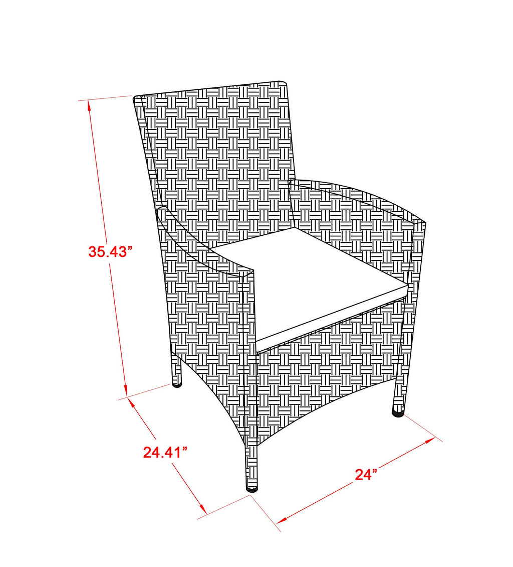 East West Furniture LUVL7-63S 7 Piece Patio Furniture Sets Wicker Outdoor Set Consist of a Rectangle Dining Table with Glass Top and 6 Balcony Armchair with Cushion