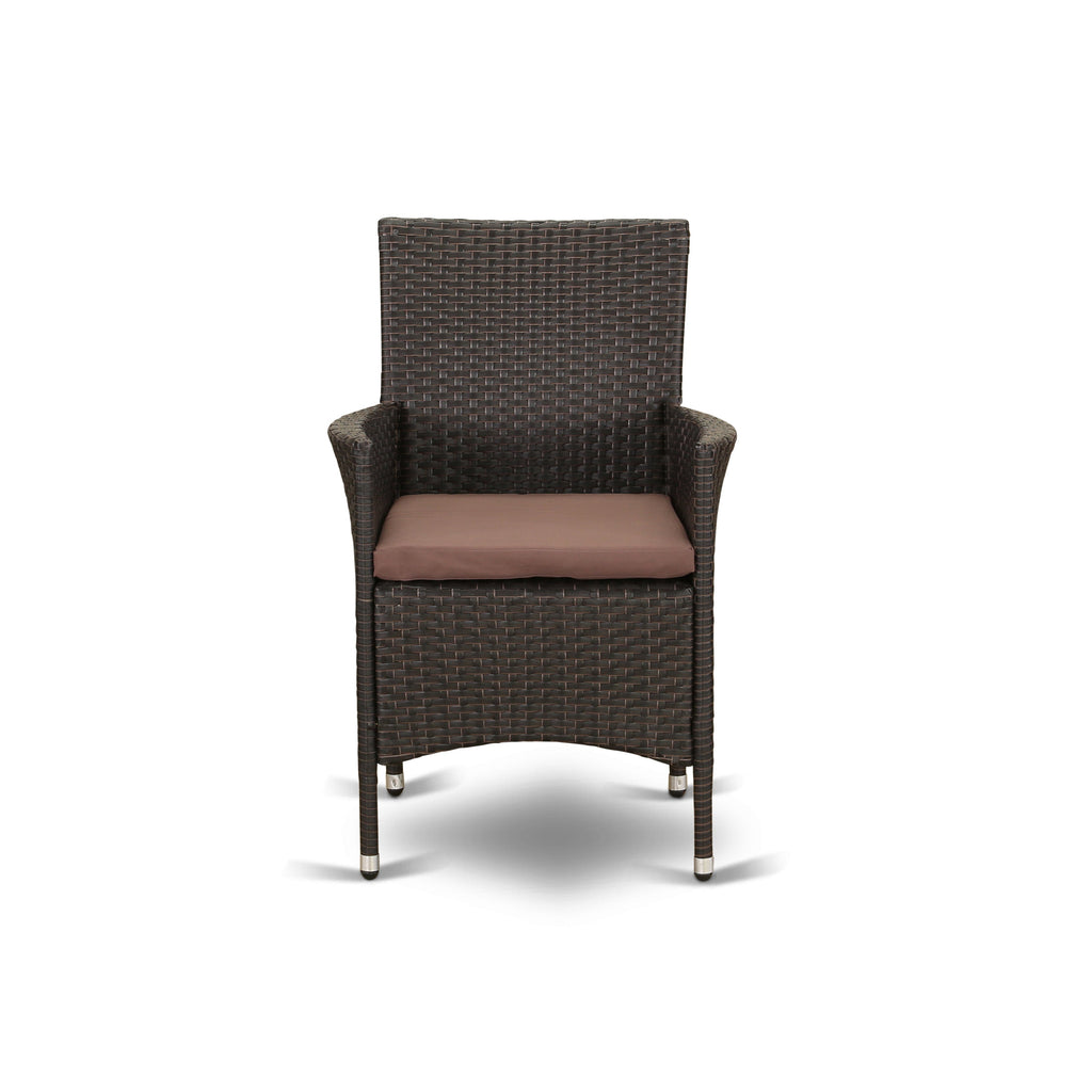 East West Furniture LUVL5-63S 5 Piece Outdoor Wicker Patio Furniture Sets Includes a Rectangle Bistro Dining Table with Glass Top and 4 Balcony Armchair with Cushion