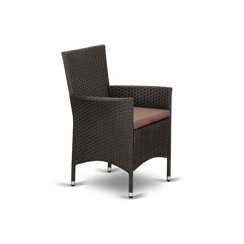 East West Furniture LUVL7-63S 7 Piece Patio Furniture Sets Wicker Outdoor Set Consist of a Rectangle Dining Table with Glass Top and 6 Balcony Armchair with Cushion