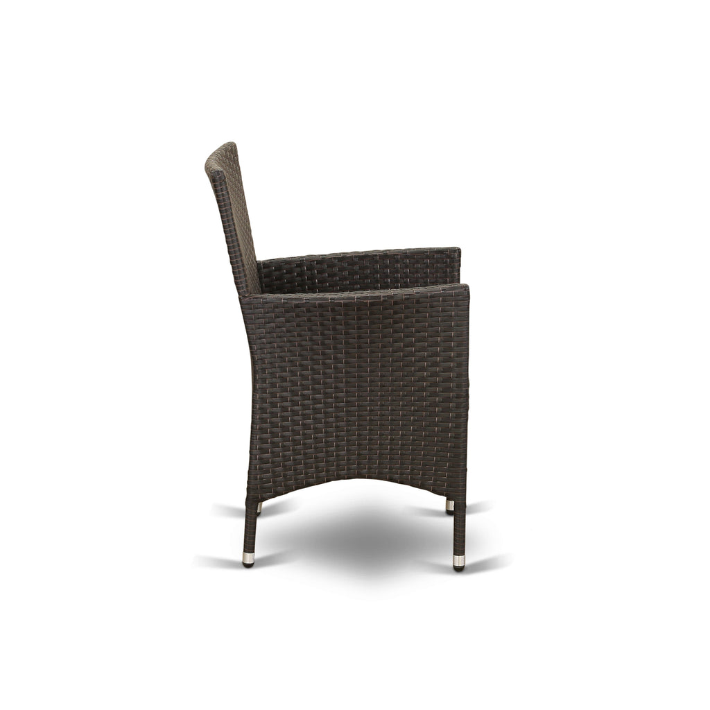 East West Furniture MAVL7-63S 7 Piece Outdoor Wicker Patio Furniture Sets Consist of a Rectangle Bistro Dining Table with Glass Top and 6 Backyard Armchair with Cushion