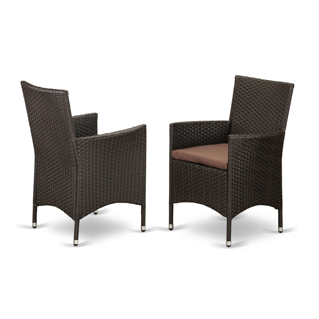 East West Furniture MAVL7-63S 7 Piece Outdoor Wicker Patio Furniture Sets Consist of a Rectangle Bistro Dining Table with Glass Top and 6 Backyard Armchair with Cushion