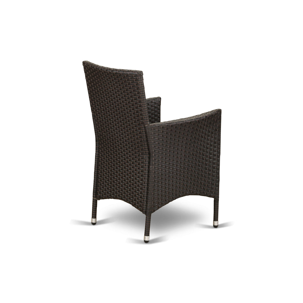 East West Furniture MAVL7-63S 7 Piece Outdoor Wicker Patio Furniture Sets Consist of a Rectangle Bistro Dining Table with Glass Top and 6 Backyard Armchair with Cushion