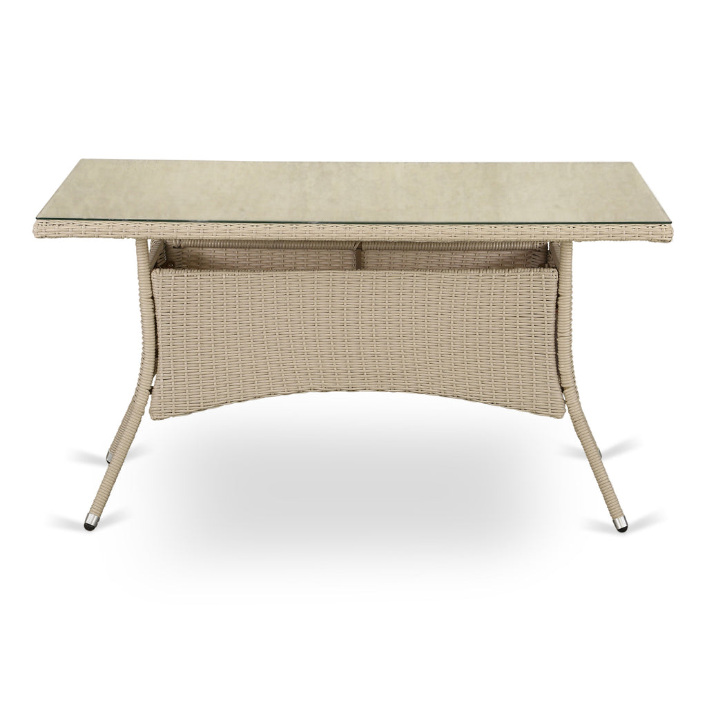 East West Furniture VLLU5-53V Juego de muebles de patio de mimbre para exterior de 5 piezas Incluye una mesa de comedor de bistró rectangular con tapa de vidrio y 4 sillones de balcón con cojín