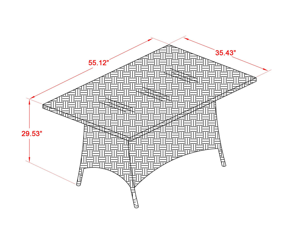 East West Furniture VLLU5-53V Juego de muebles de patio de mimbre para exterior de 5 piezas Incluye una mesa de comedor de bistró rectangular con tapa de vidrio y 4 sillones de balcón con cojín