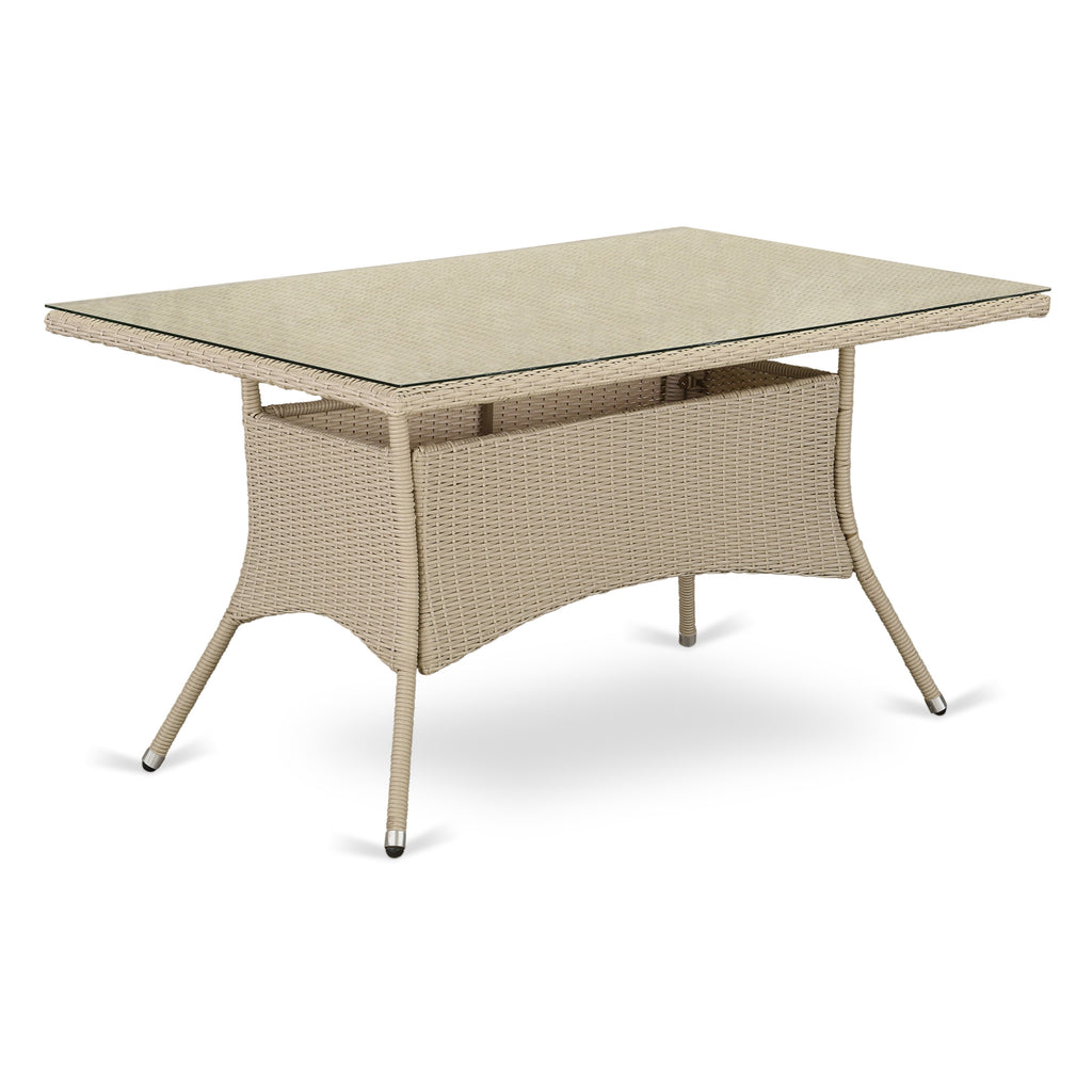 East West Furniture VLLU5-53V Juego de muebles de patio de mimbre para exterior de 5 piezas Incluye una mesa de comedor de bistró rectangular con tapa de vidrio y 4 sillones de balcón con cojín