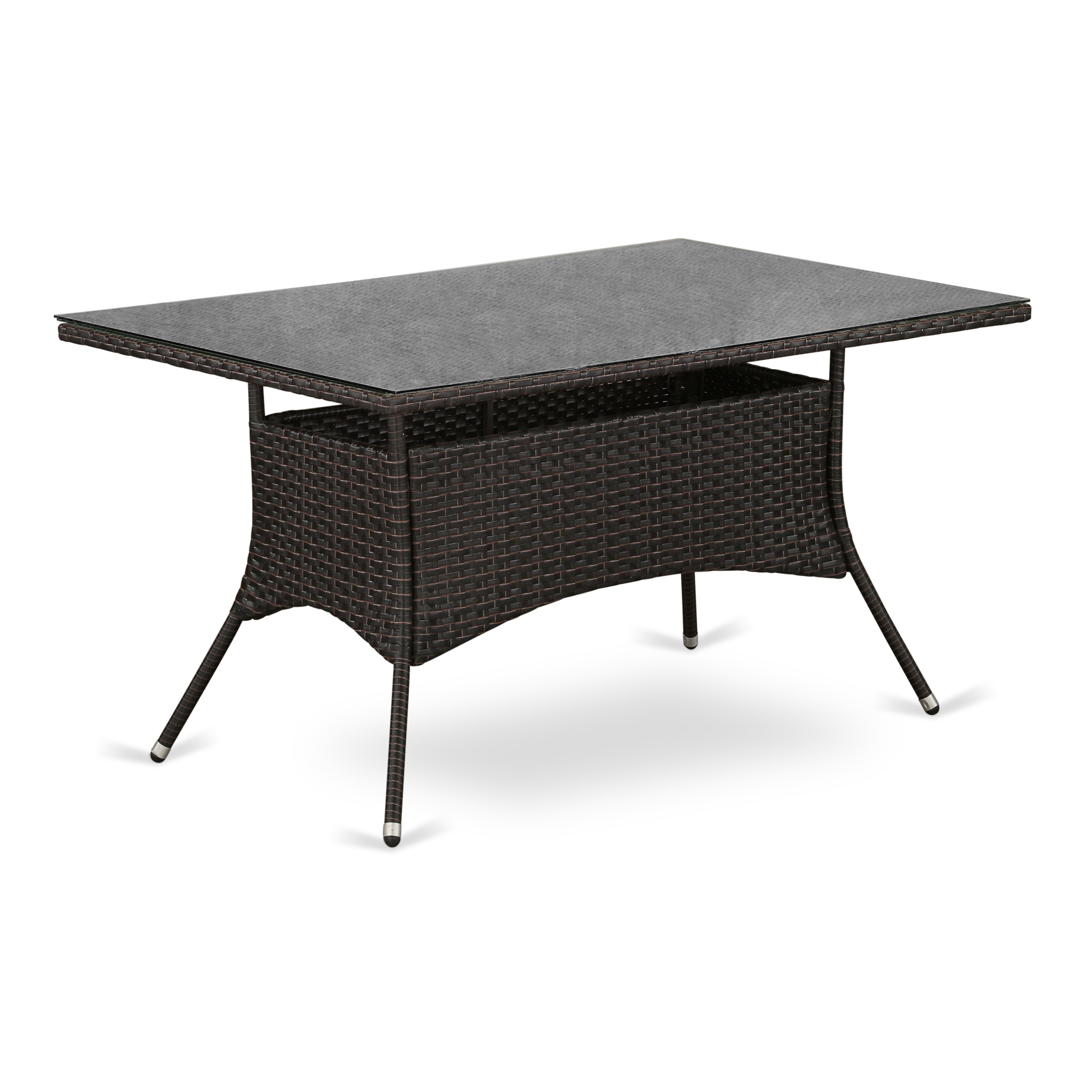 East West Furniture VLVL5-63S Juego de muebles de patio de mimbre para exterior de 5 piezas Incluye una mesa de comedor de bistró rectangular con tapa de vidrio y 4 sillones de balcón con cojín