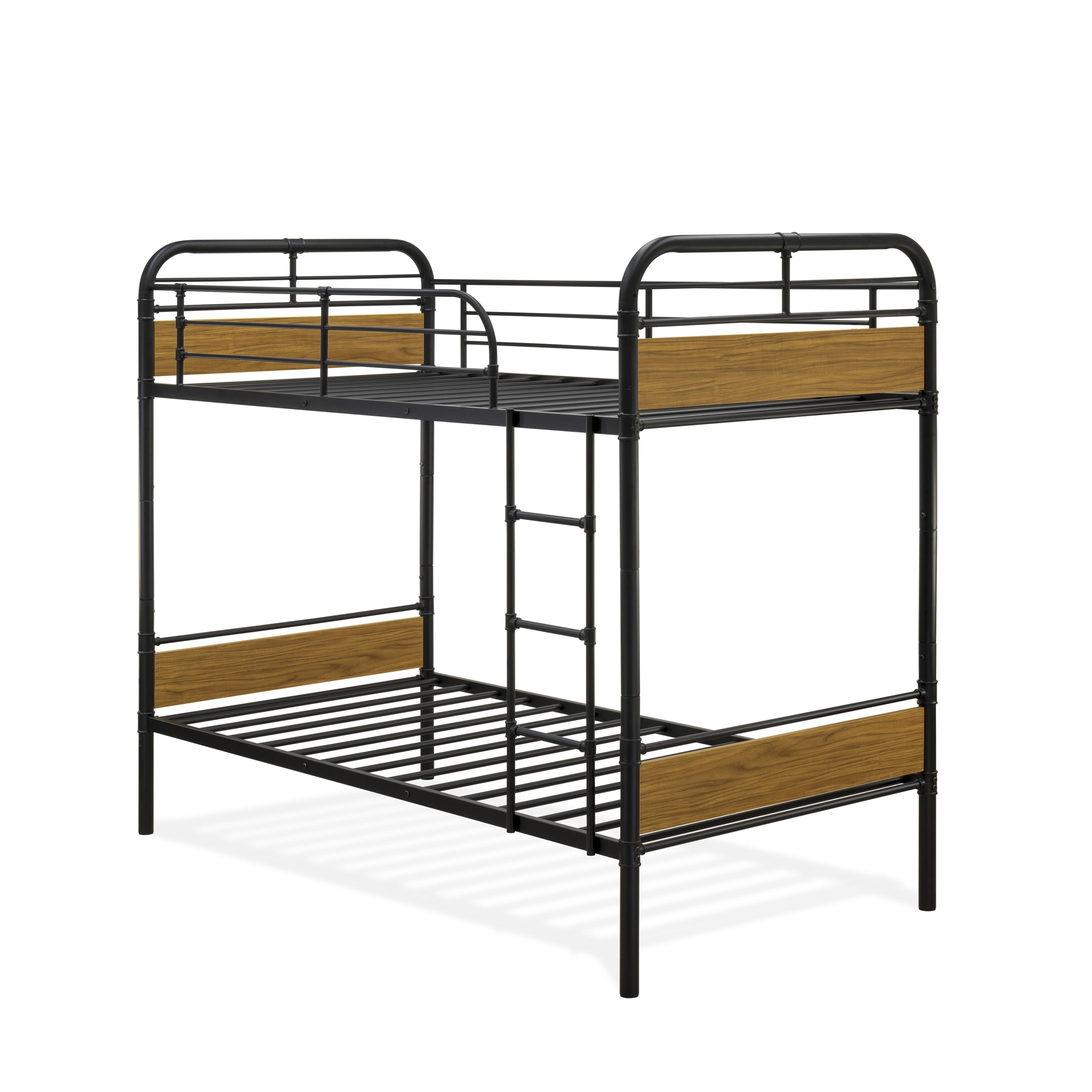 East West Furniture HYT0B01-1 Hedley Bunk Bed Frame with 4 Metal Legs - Magnificent Twin Bed in Powder Coating Black Color and Wea Ther Wood Laminate