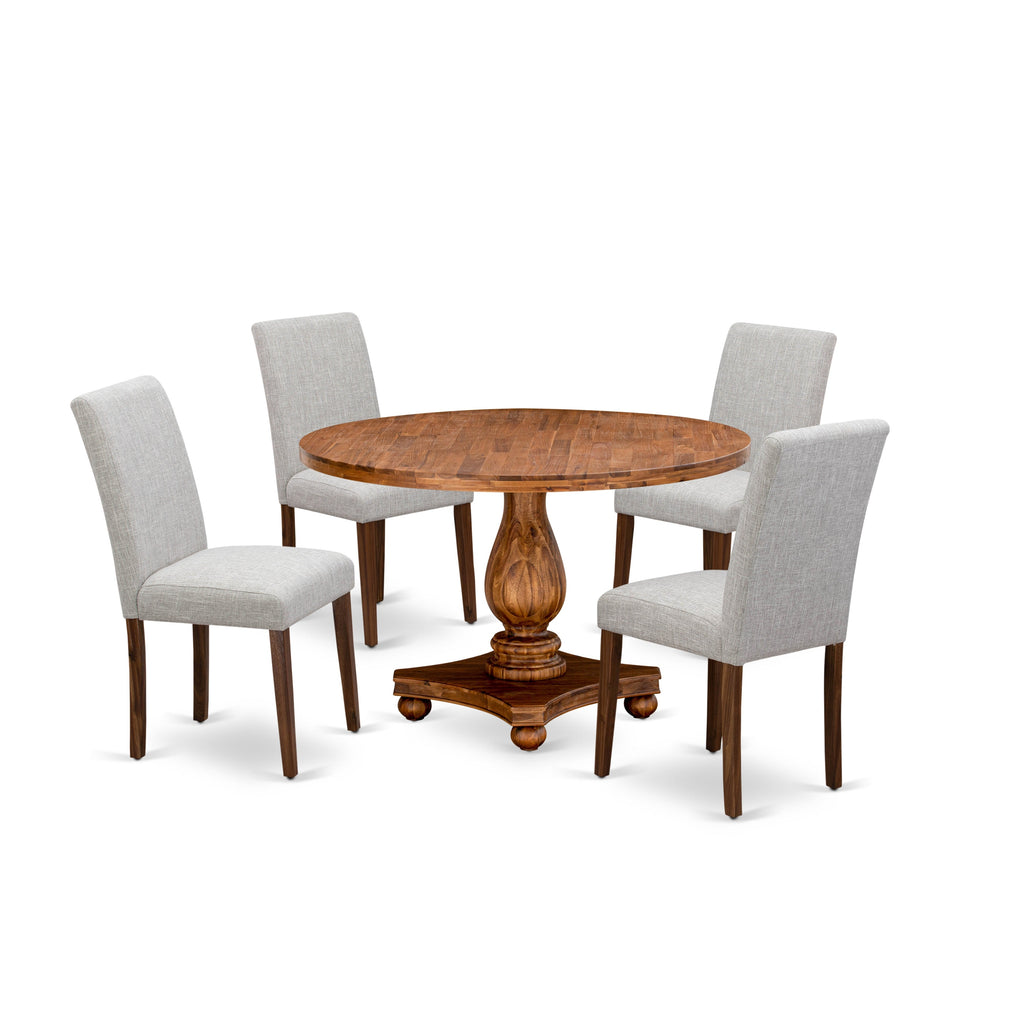 East West Furniture I2AB5-N35 5-Piece Kitchen Dining Table Set - Round Wood Table and 4 Doeskin Color Parson Kitchen Chairs with High Back - Antique Walnut Finish