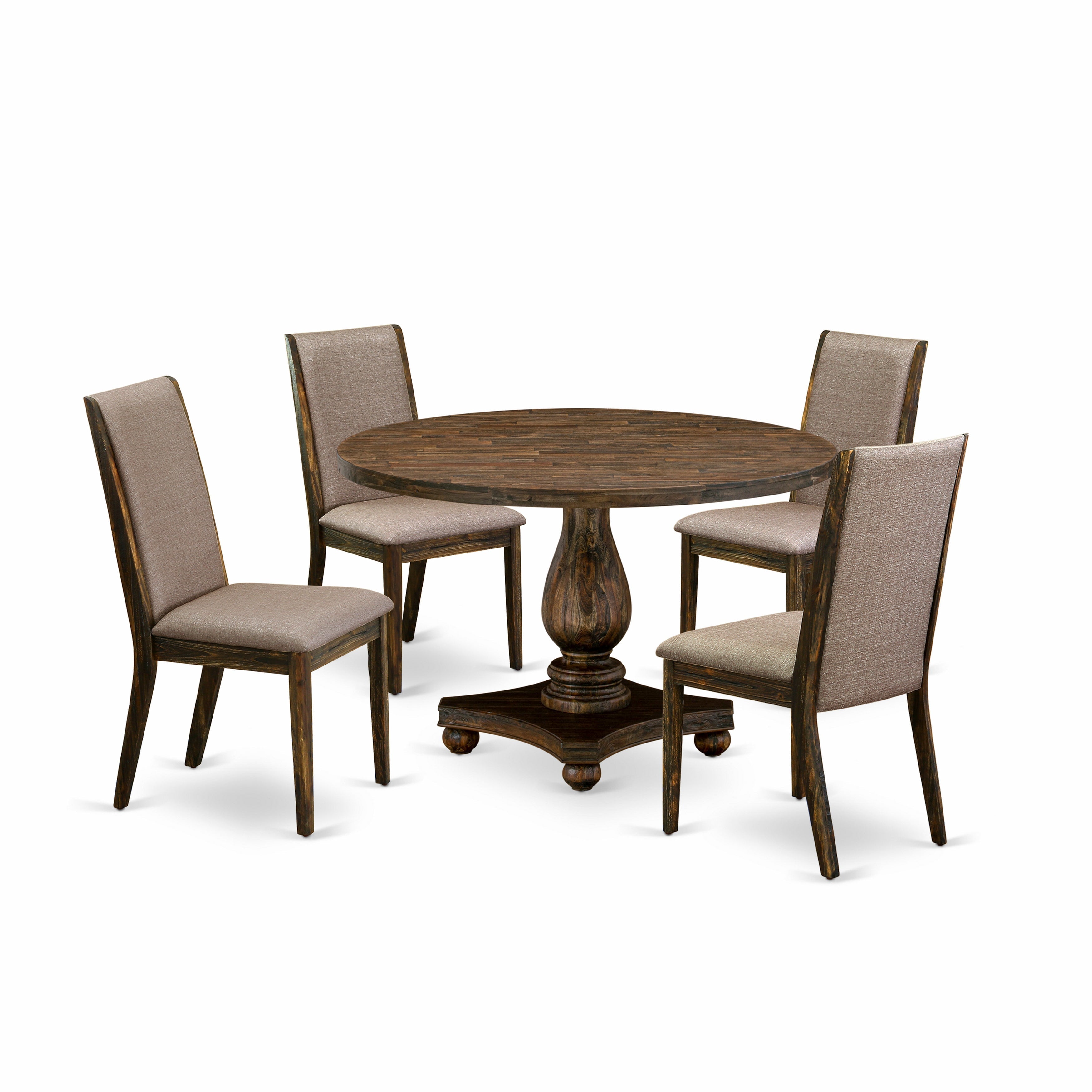 East West Furniture I2LA5-716 5 Piece Dining Room Set Contains a Modern Kitchen Table and 4 Dark Khaki Linen Fabric Mid Century Dining Chairs with High Back - Distressed Jacobean Finish
