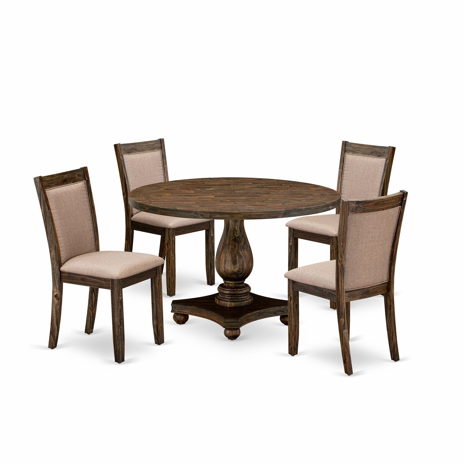 East West Furniture I2MZ5-716 5 Piece Dining Room Table Set Contains a Modern Dining Table and 4 Dark Khaki Linen Fabric Mid Century Dining Chairs with High Back - Distressed Jacobean Finish