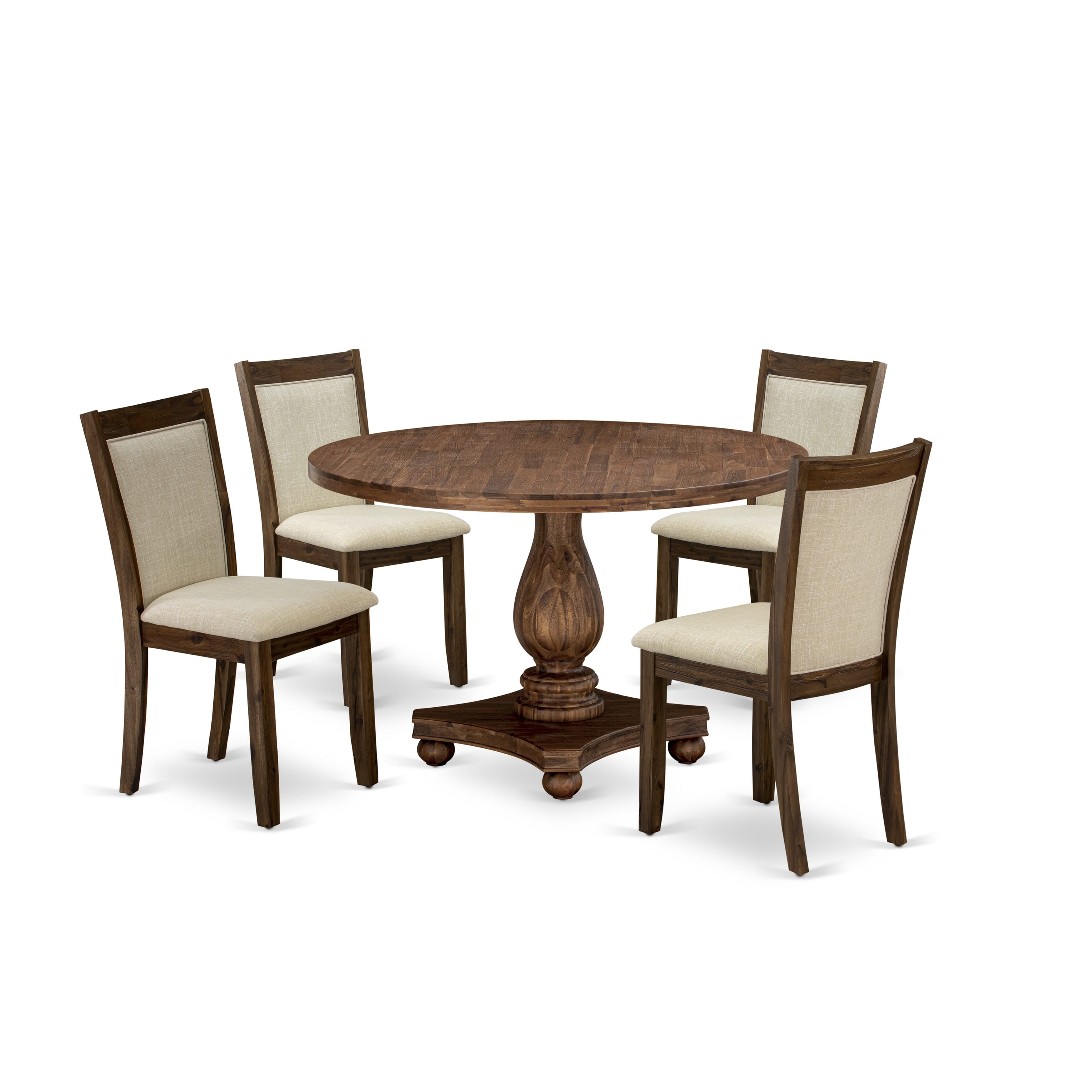 East West Furniture I2MZ5-N02 5-Pc Modern Dining Set - Modern Dining Table and 4 Light Beige Color Parson Kitchen Chairs with High Back - Antique Walnut Finish