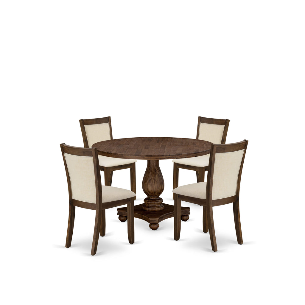 East West Furniture I2MZ5-NN-32 5 Piece Kitchen Table Set Includes a Round Dining Room Table with Pedestal and 4 Light Beige Linen Fabric Parson Chairs