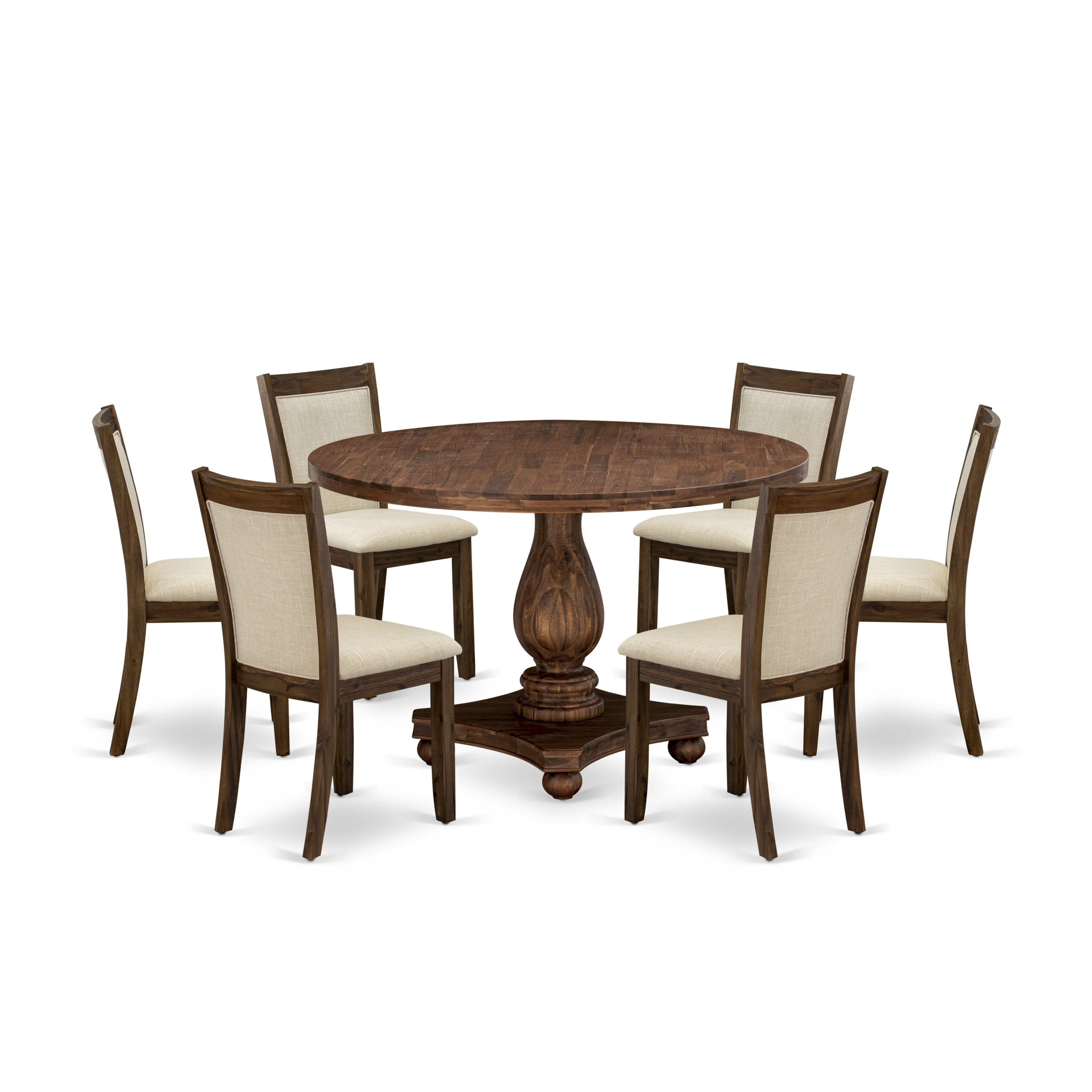 East West Furniture I2MZ7-N02 7-Pc Table Set - Round Kitchen Table and 6 Light Beige Color Parson Kitchen Chairs with High Back - Antique Walnut Finish