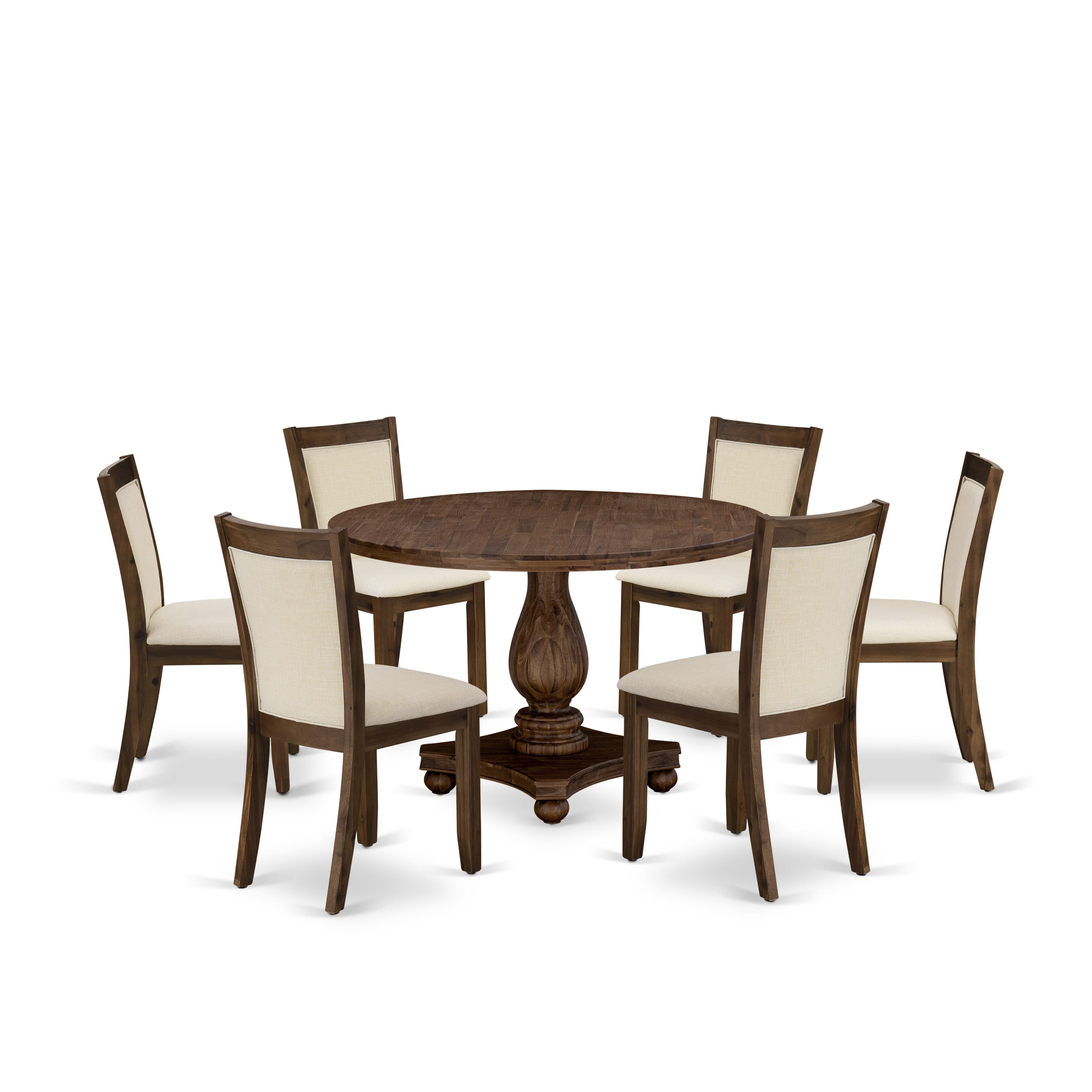 East West Furniture I2MZ7-NN-32 7-Piece Dining Set - A Beautiful Wooden Table and 6 Beautiful Light Beige Linen Fabric Dining Chairs with Stylish High Back (Sand Blasting Antique Walnut Finish)