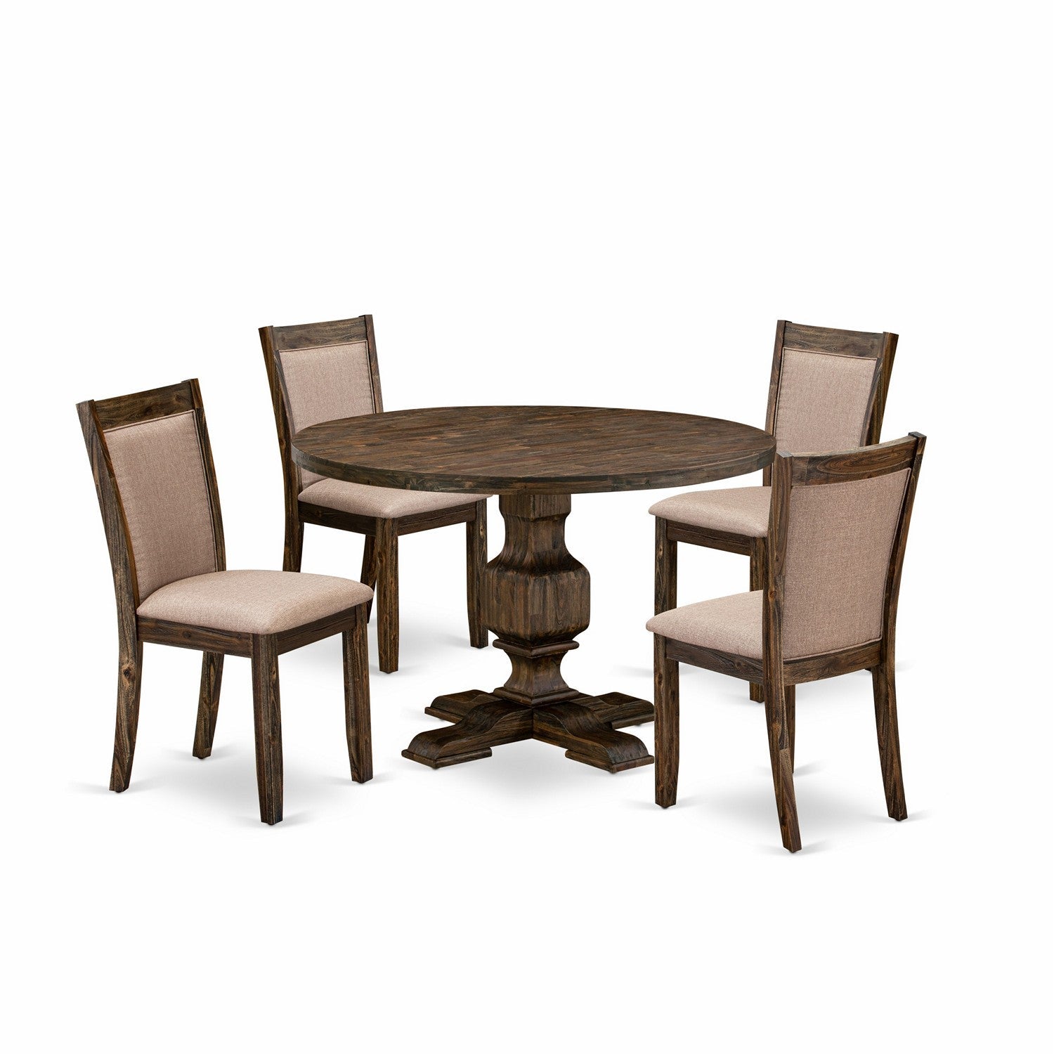 East West Furniture I3MZ5-716 5 Piece Dining Room Set Includes a Mid Century Dining Table and 4 Dark Khaki Linen Fabric Kitchen Chairs with High Back - Distressed Jacobean Finish