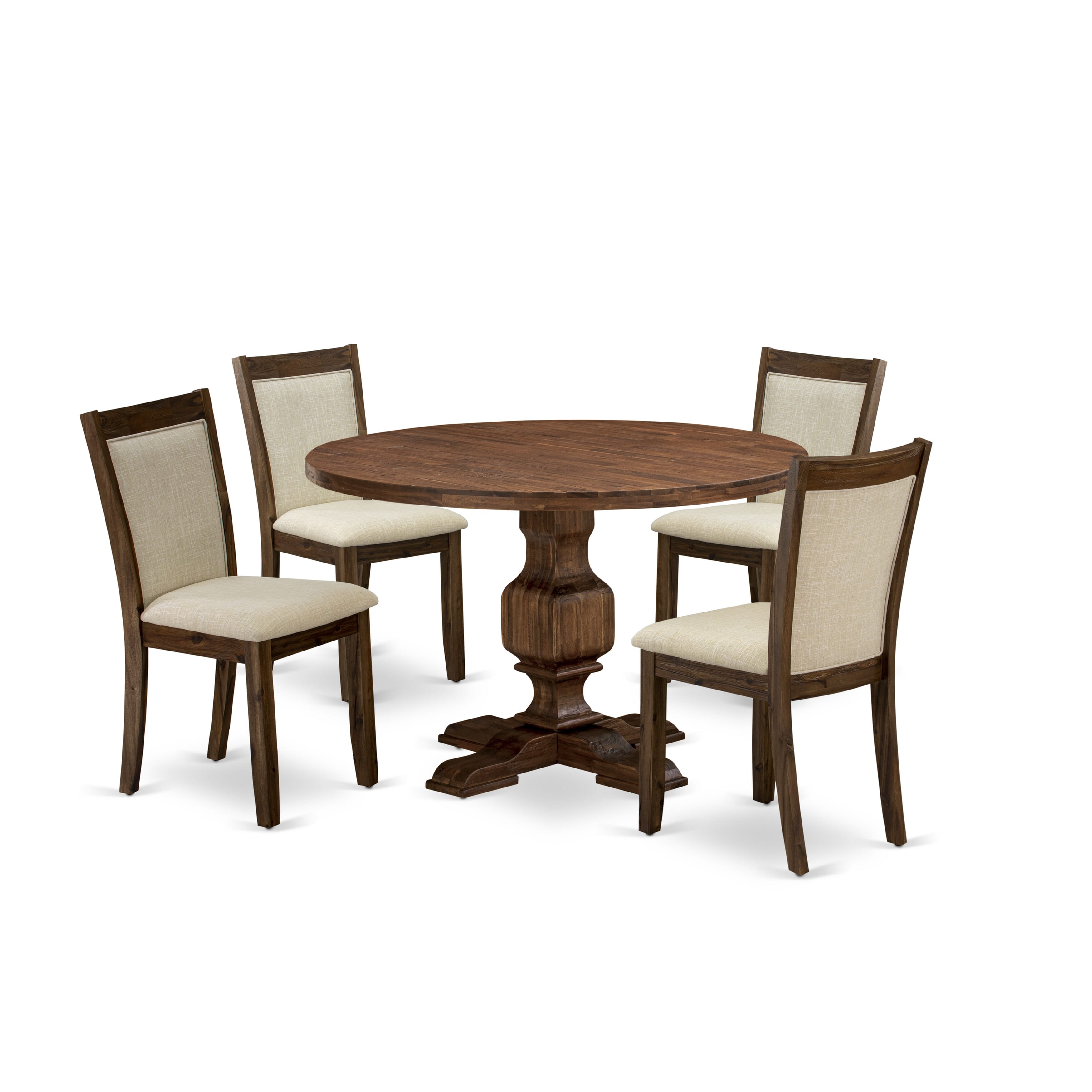 East West Furniture I3MZ5-N02 5-Pc Modern Dining Set - Mid Century Dining Table and 4 Light Beige Color Parson Kitchen Chairs with High Back - Antique Walnut Finish