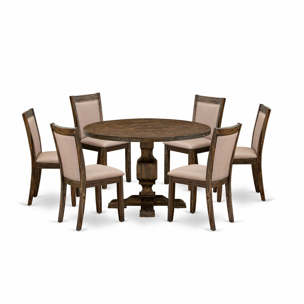 East West Furniture I3MZ7-716 7 Piece Kitchen Table Set Consist of a Round Dining Table with Pedestal and 6 Dark Khaki Linen Fabric Parson Chairs