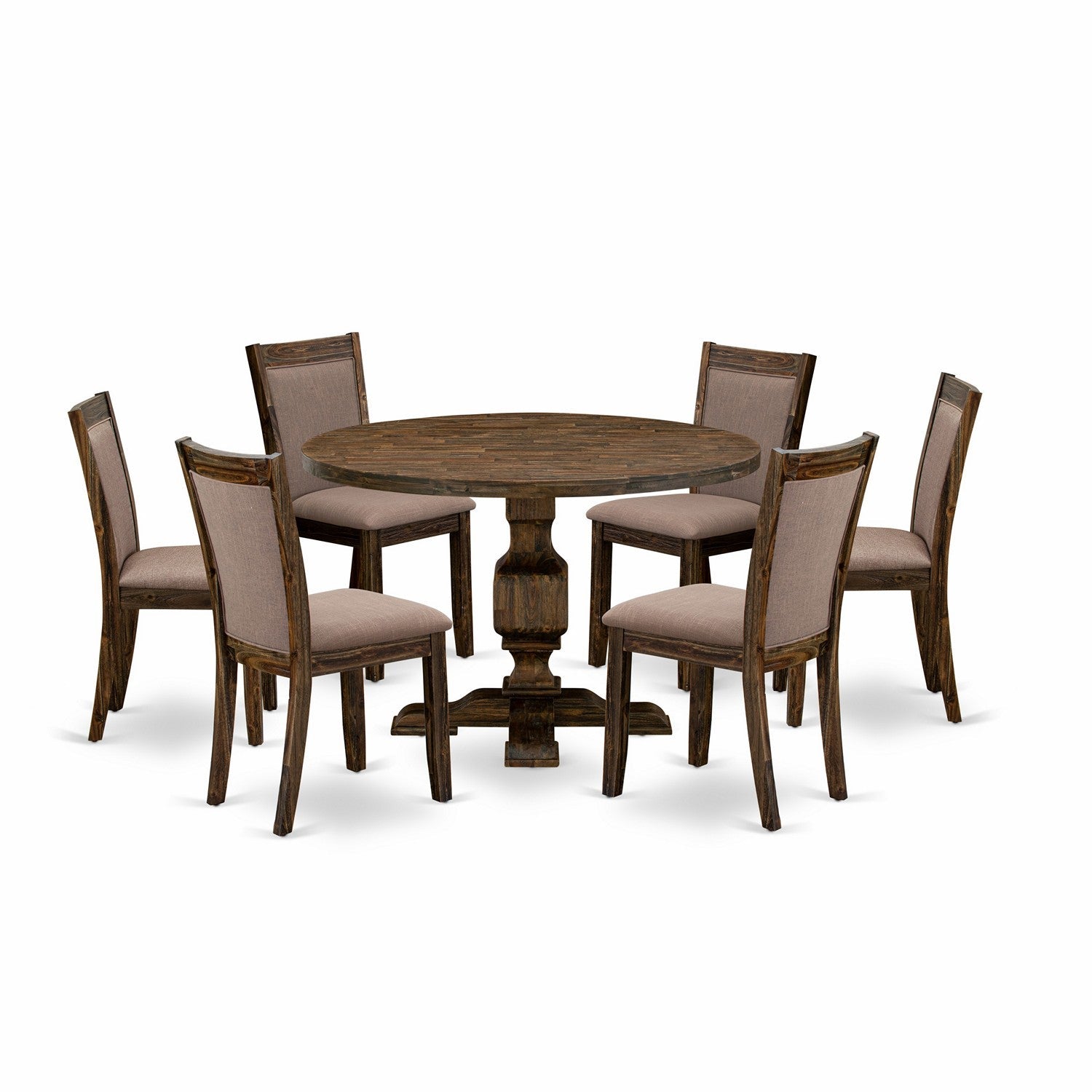 East West Furniture I3MZ7-748 7-Piece Modern Dining Set - Wooden Table and 6 Coffee Color Parson Wood Dining Chairs with High Back - Distressed Jacobean Finish