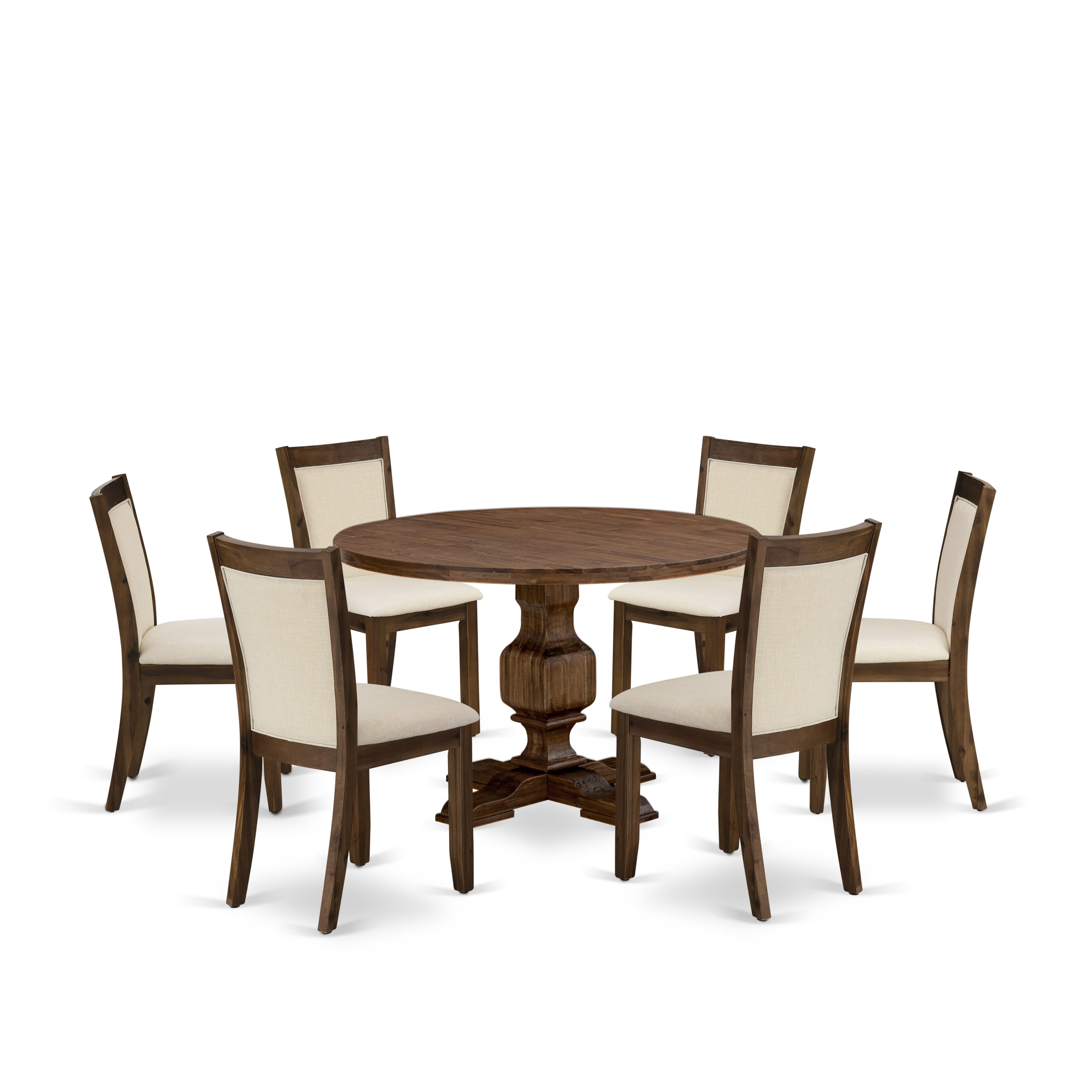 East West Furniture I3MZ7-NN-32 7-Piece Dining Set - A Gorgeous Kitchen Table and 6 Attractive Light Beige Linen Fabric Wood Dining Chairs with Stylish High Back (Sand Blasting Antique Walnut Finish)